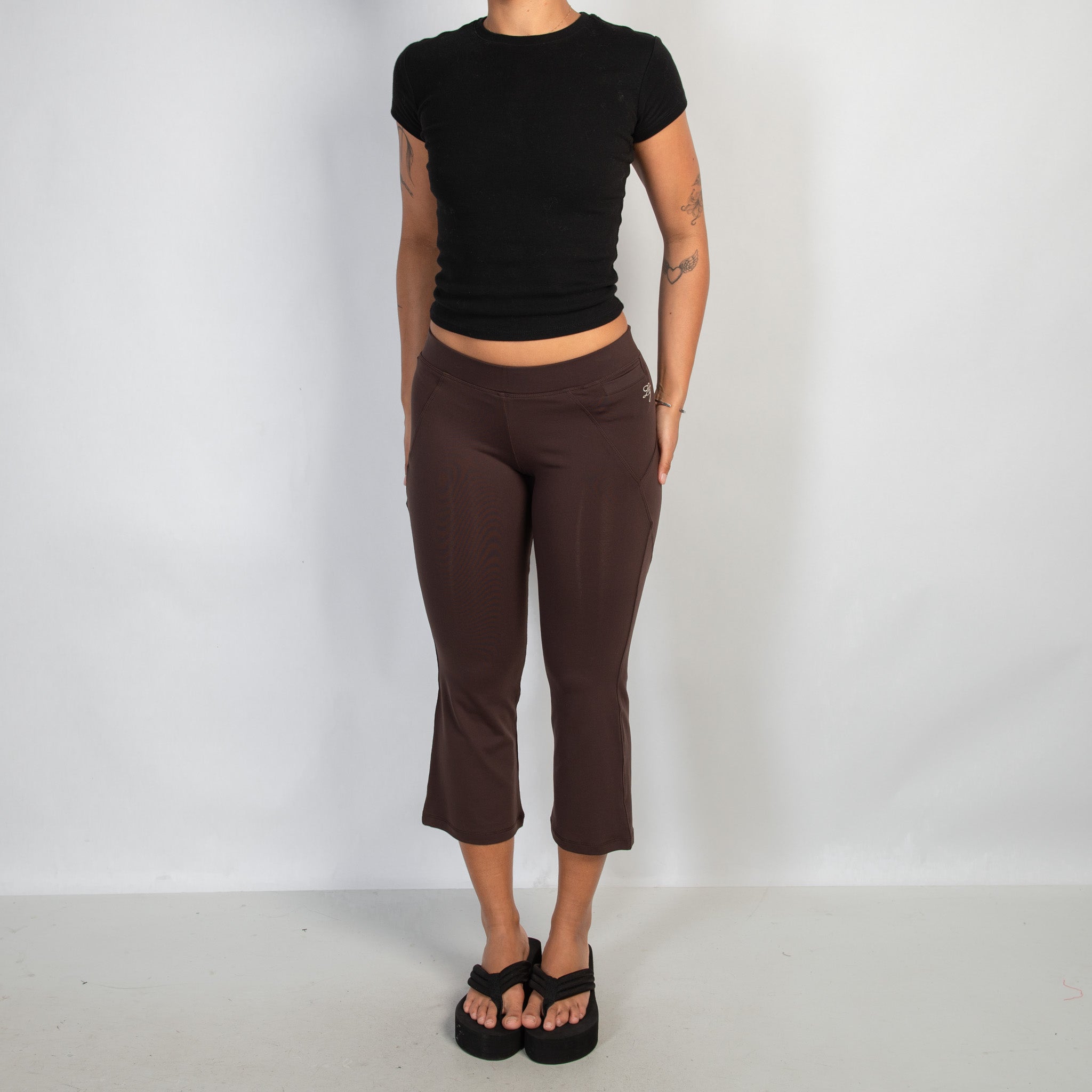 BROWN CROP FLARE TIGHTS