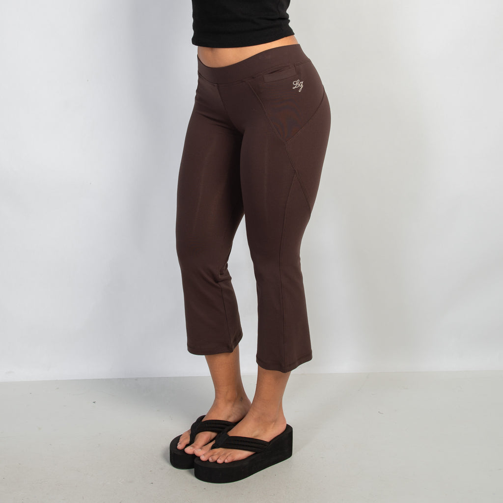 BROWN CROP FLARE TIGHTS