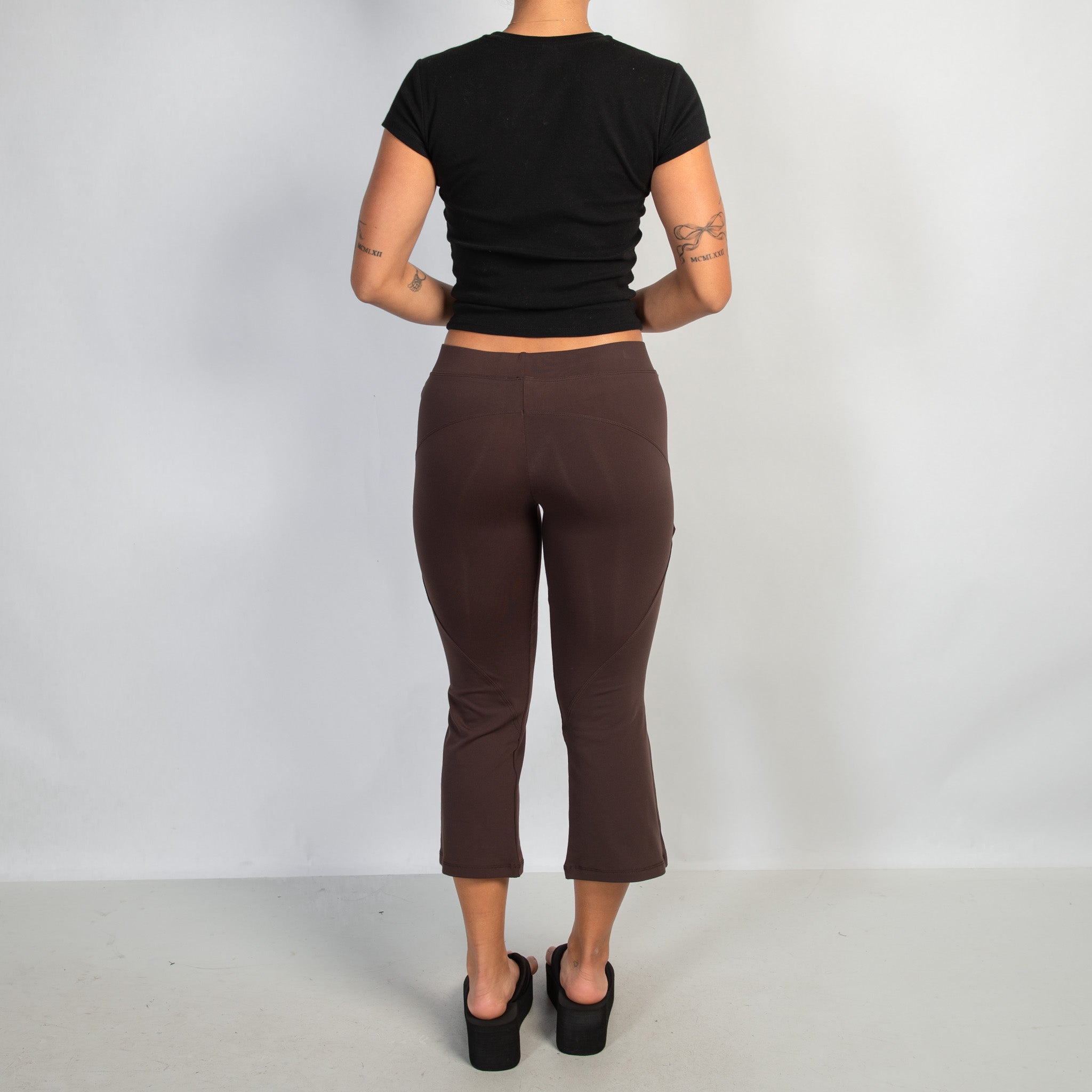 BROWN CROP FLARE TIGHTS