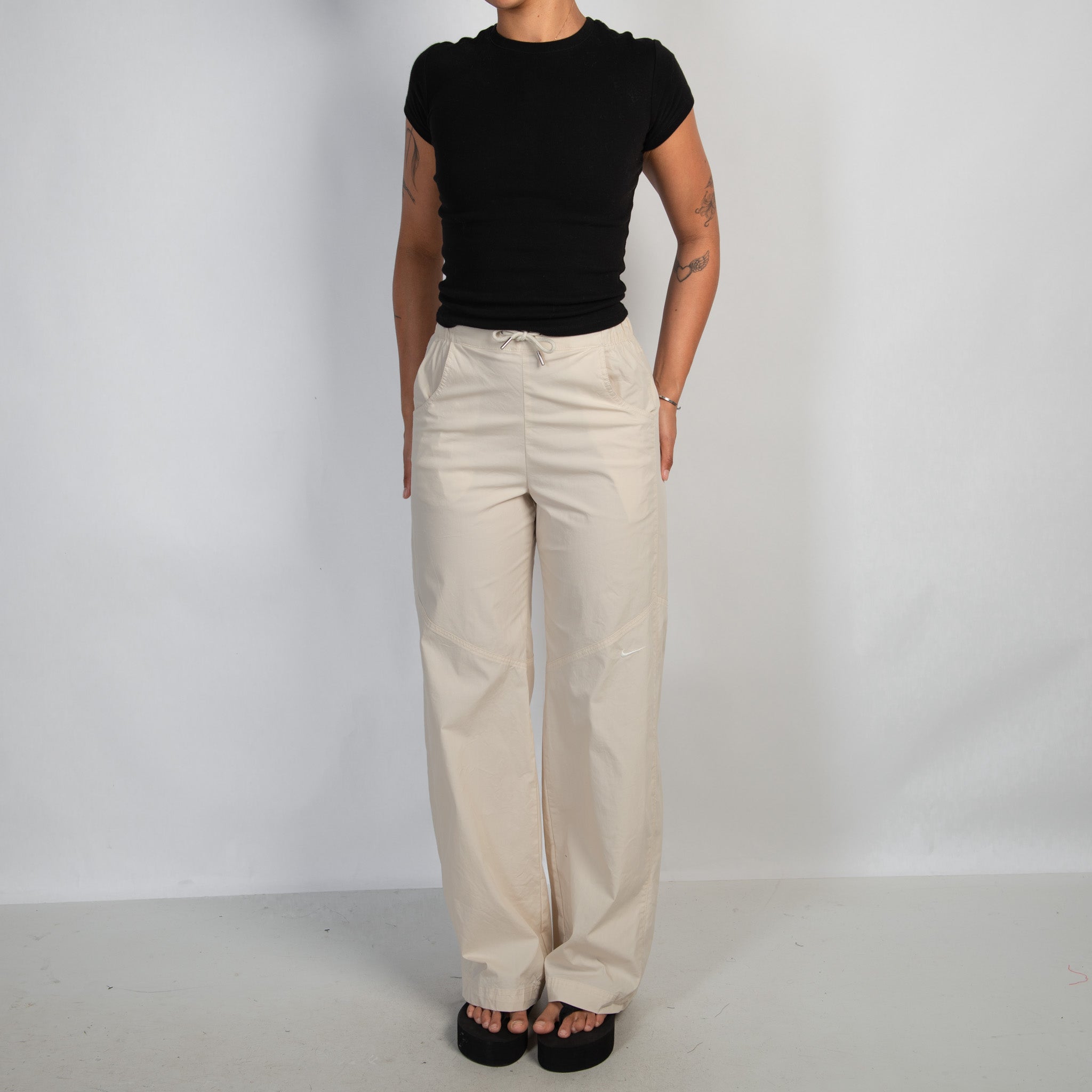 CREAM NYLON CARGO PANTS