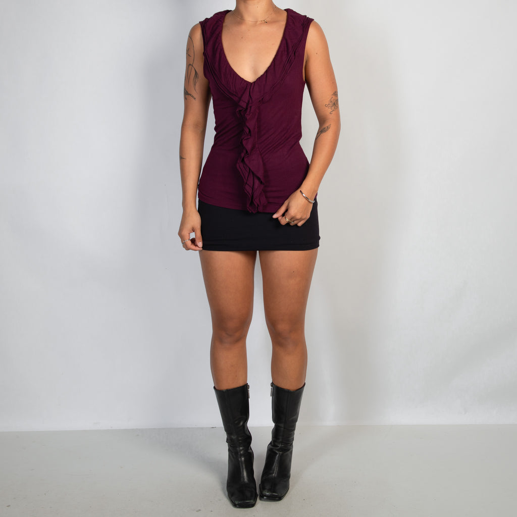MAROON RUFFLE TANK TOP