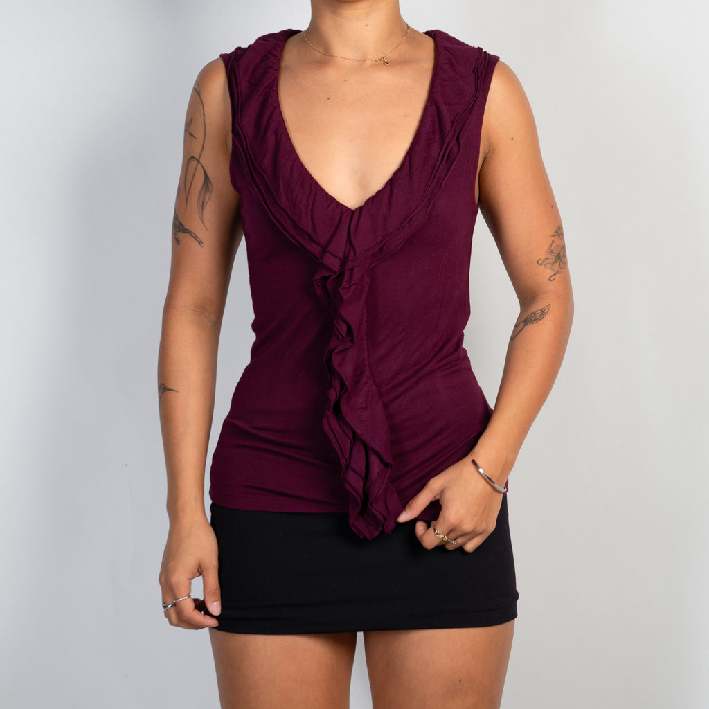 MAROON RUFFLE TANK TOP