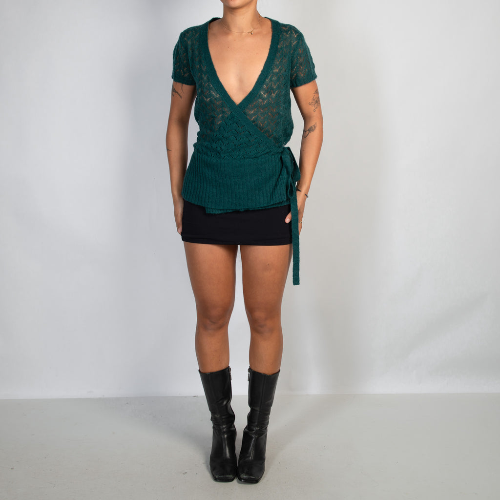MOSS GREEN KNIT WRAP TOP
