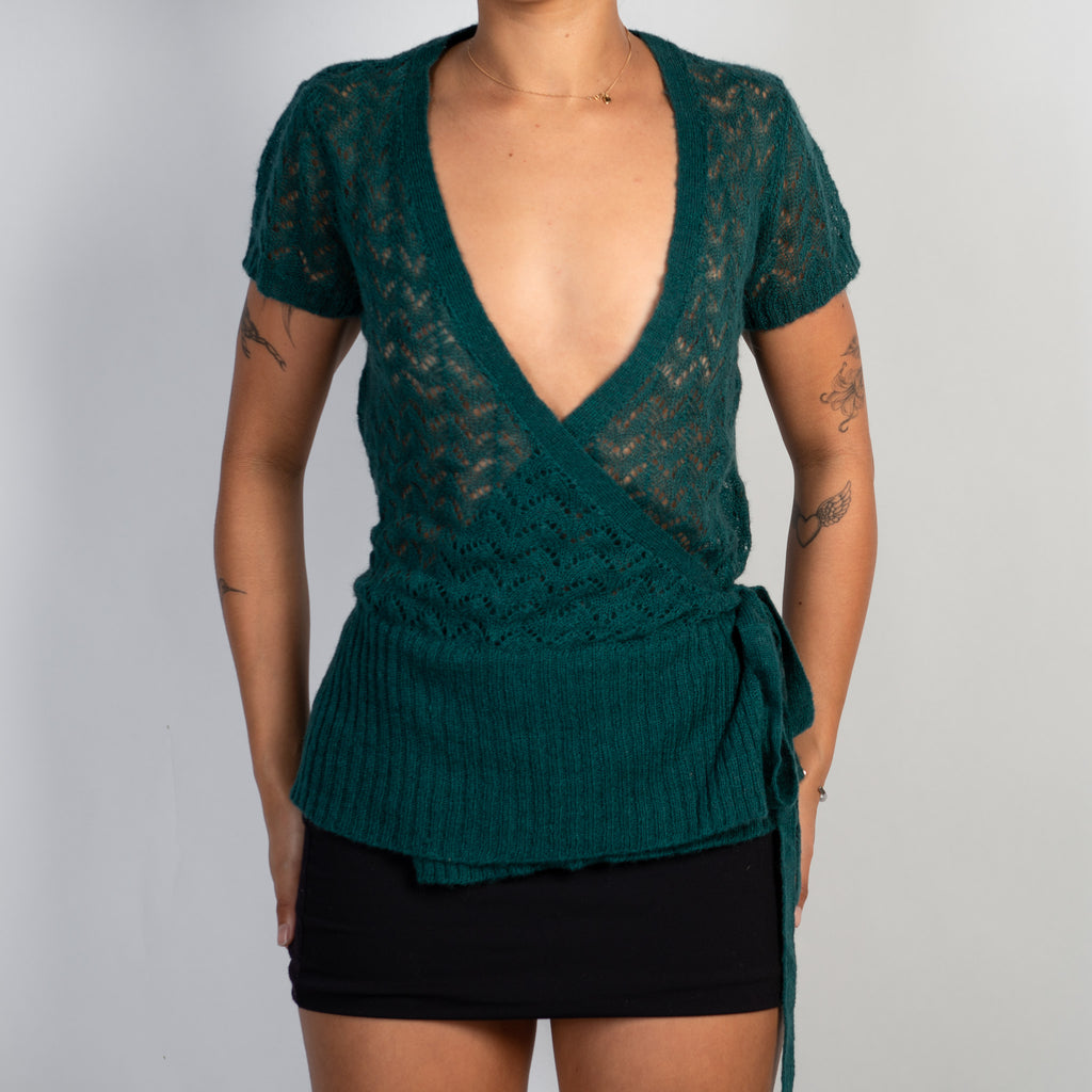 MOSS GREEN KNIT WRAP TOP