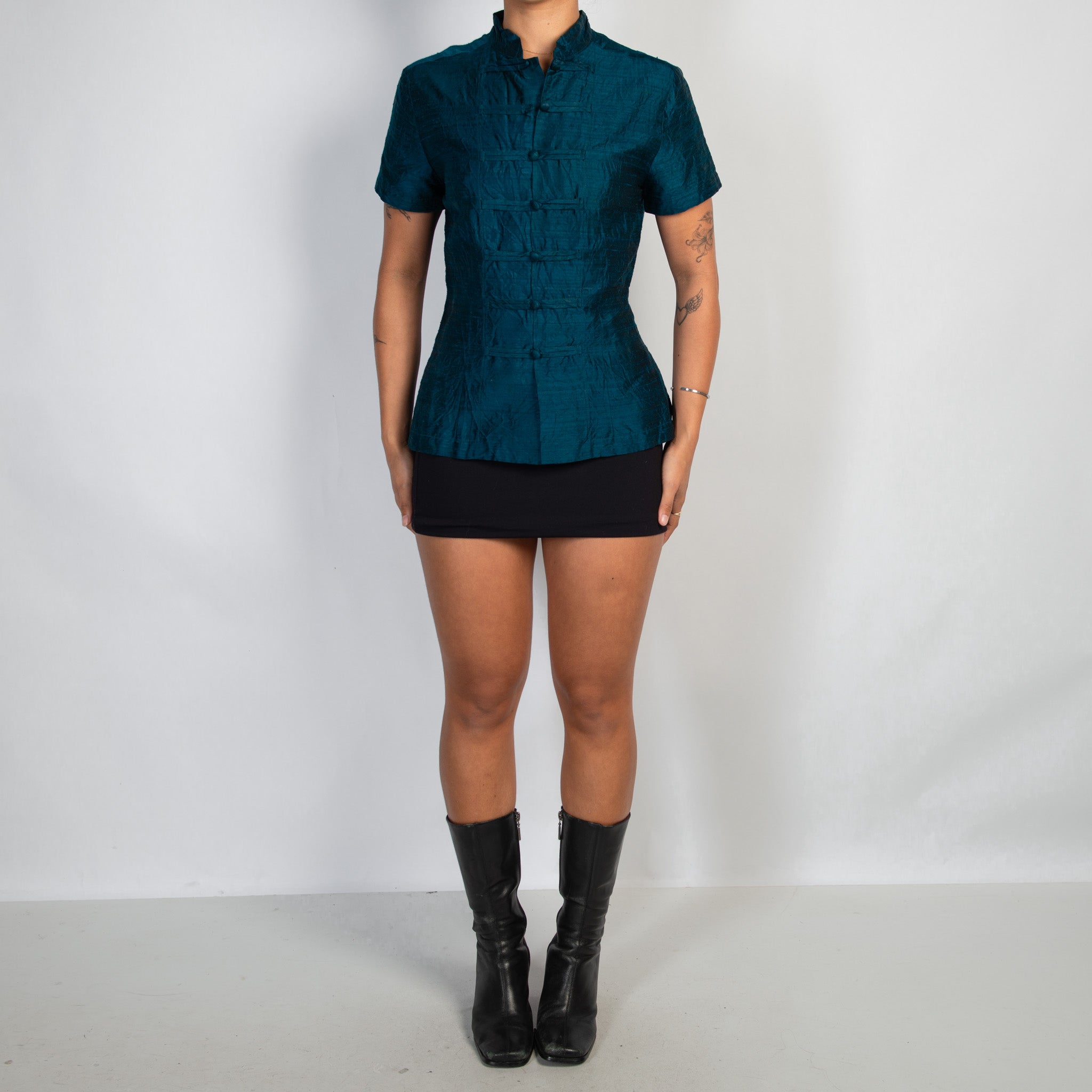 TEAL SILK QIPAO BLOUSE