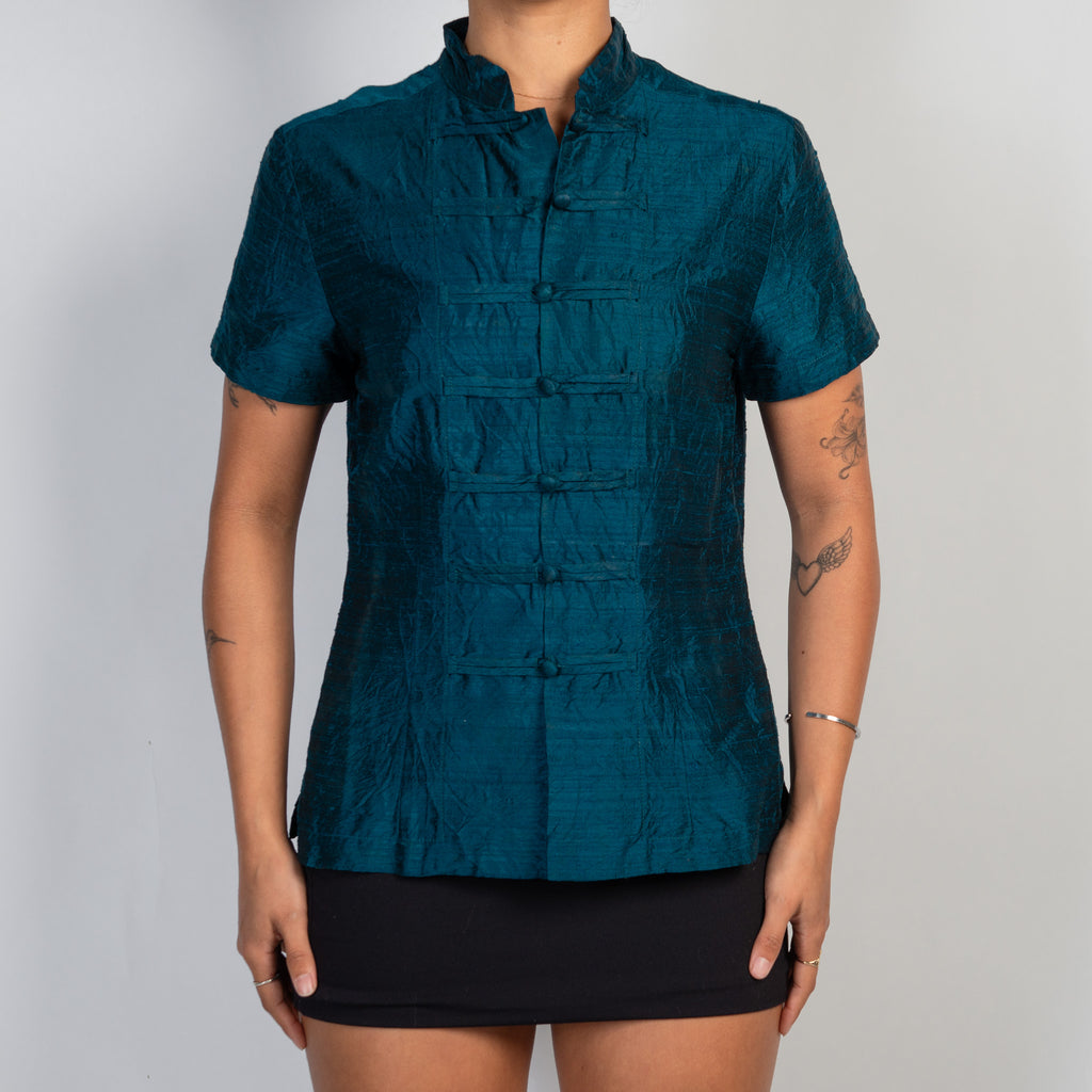 TEAL SILK QIPAO BLOUSE