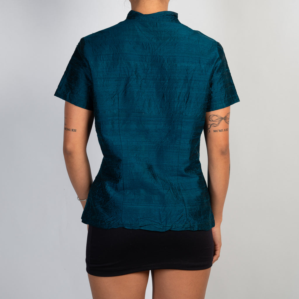 TEAL SILK QIPAO BLOUSE