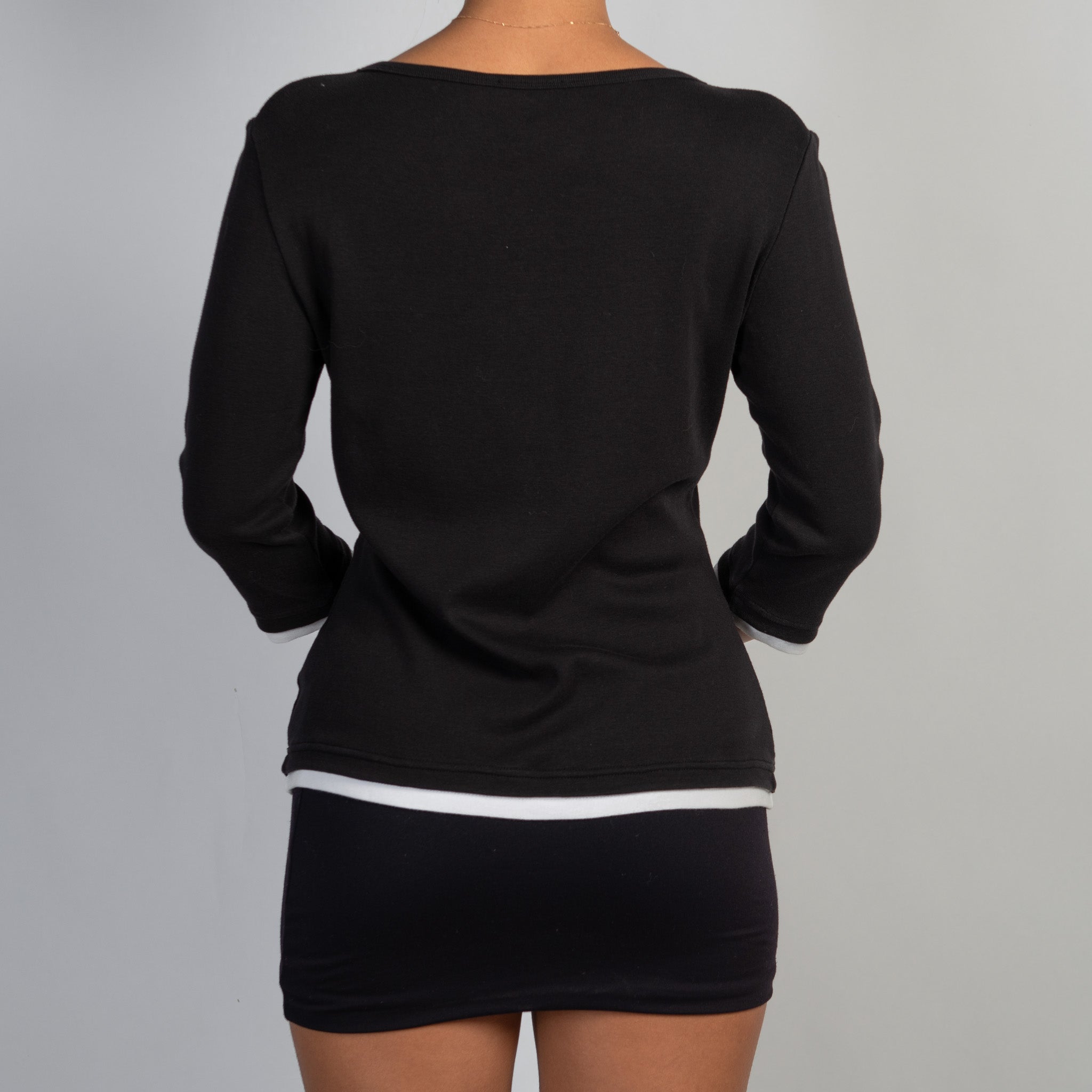 BLACK PIN TUCK HENLEY TOP