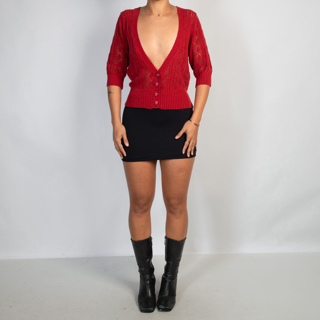 RED CROCHET KNIT CARDIGAN