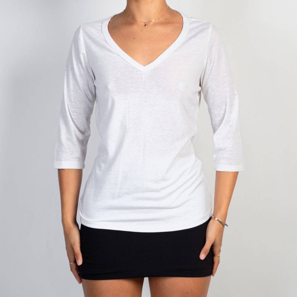 WHITE COTTON 3/4 SLEEVE TOP