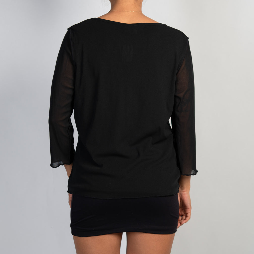 BLACK MESH LONG SLEEVE TOP
