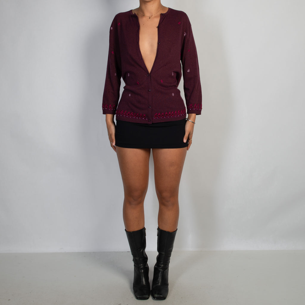 PLUM EMBROIDERED CARDIGAN