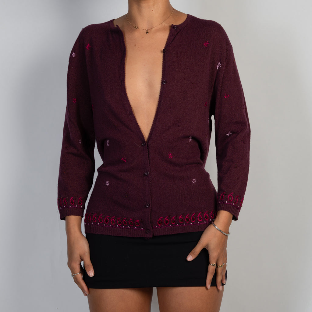 PLUM EMBROIDERED CARDIGAN