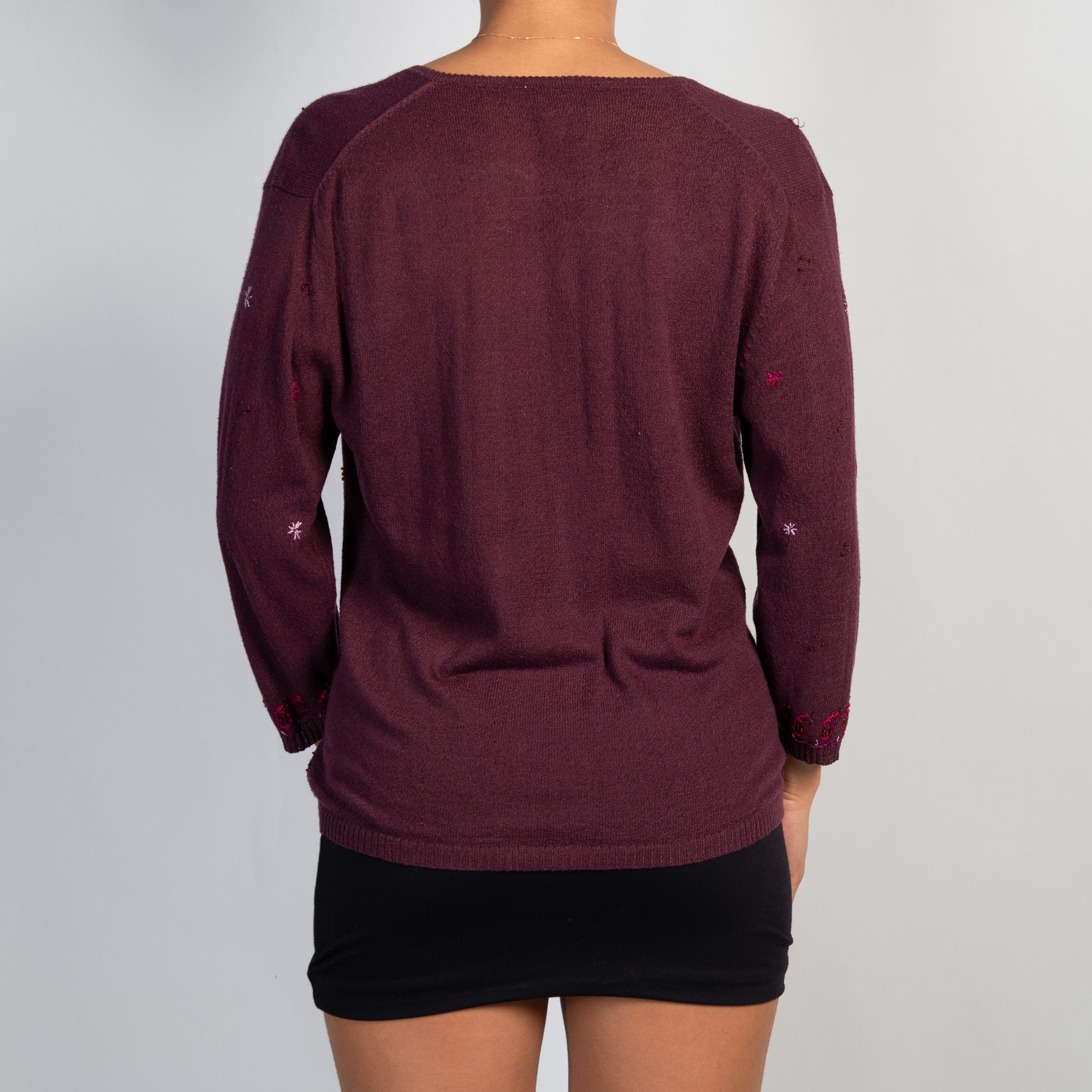 PLUM EMBROIDERED CARDIGAN