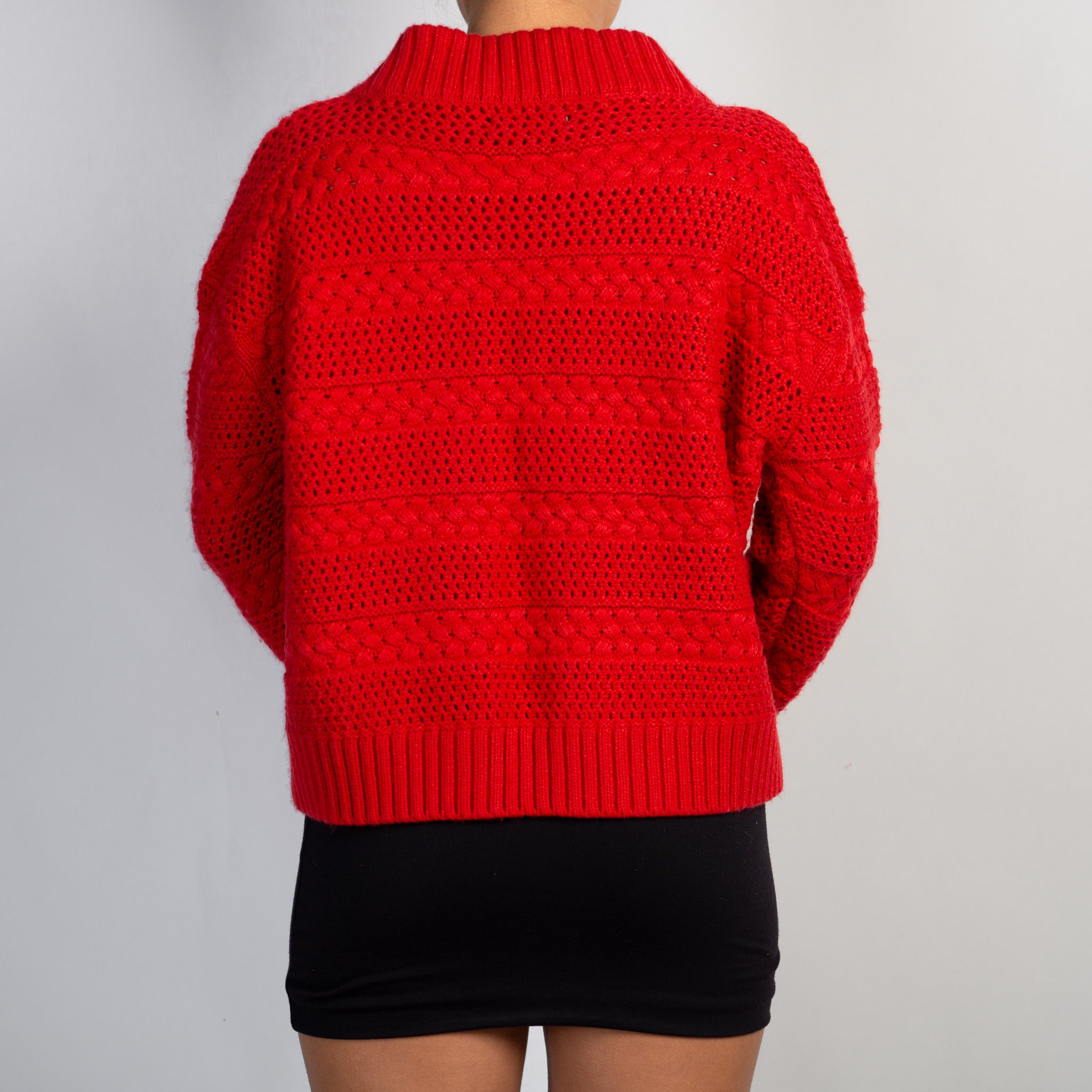 RED CABLE KNIT CARDIGAN