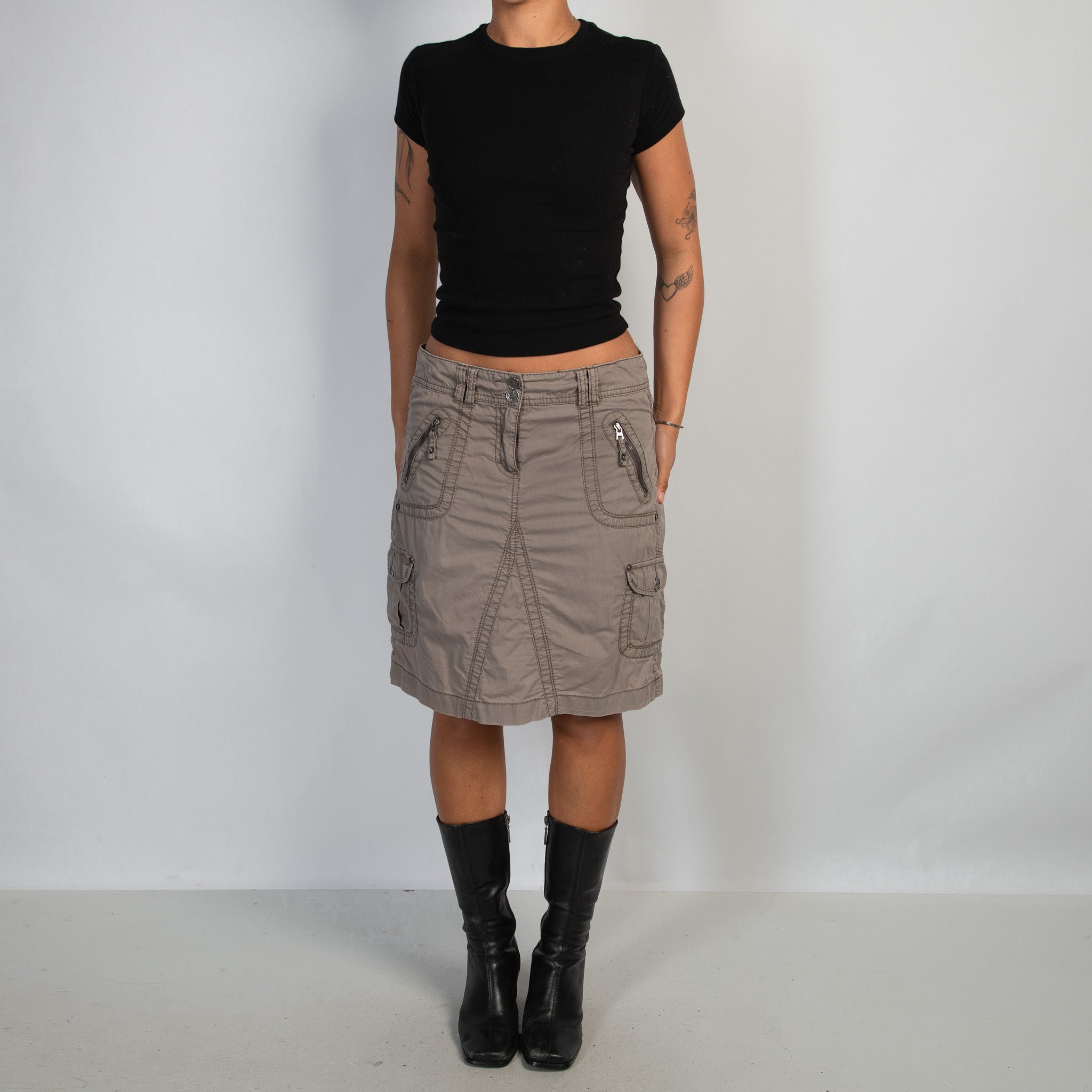 TAUPE CARGO MIDI SKIRT