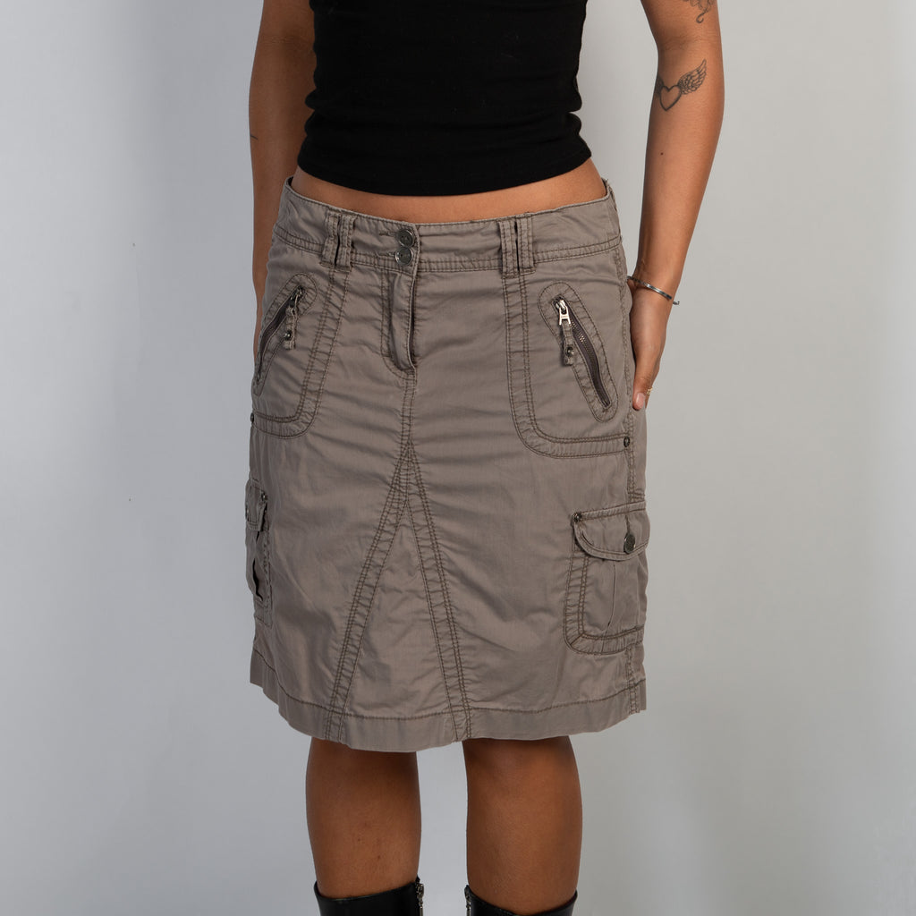 TAUPE CARGO MIDI SKIRT