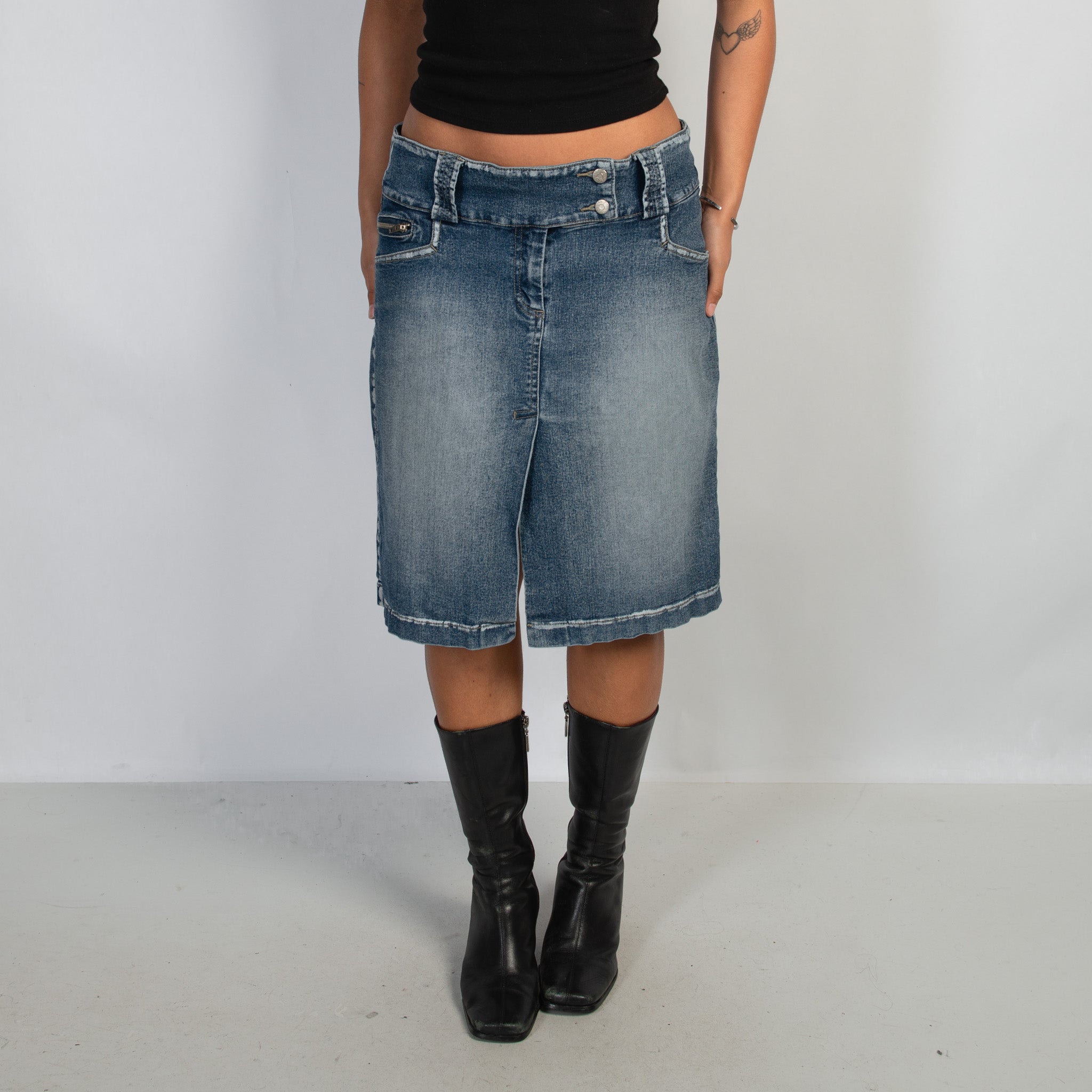 DENIM STRETCH MIDI SKIRT