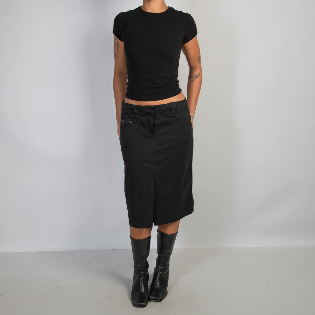 BLACK CARGO MIDI SKIRT