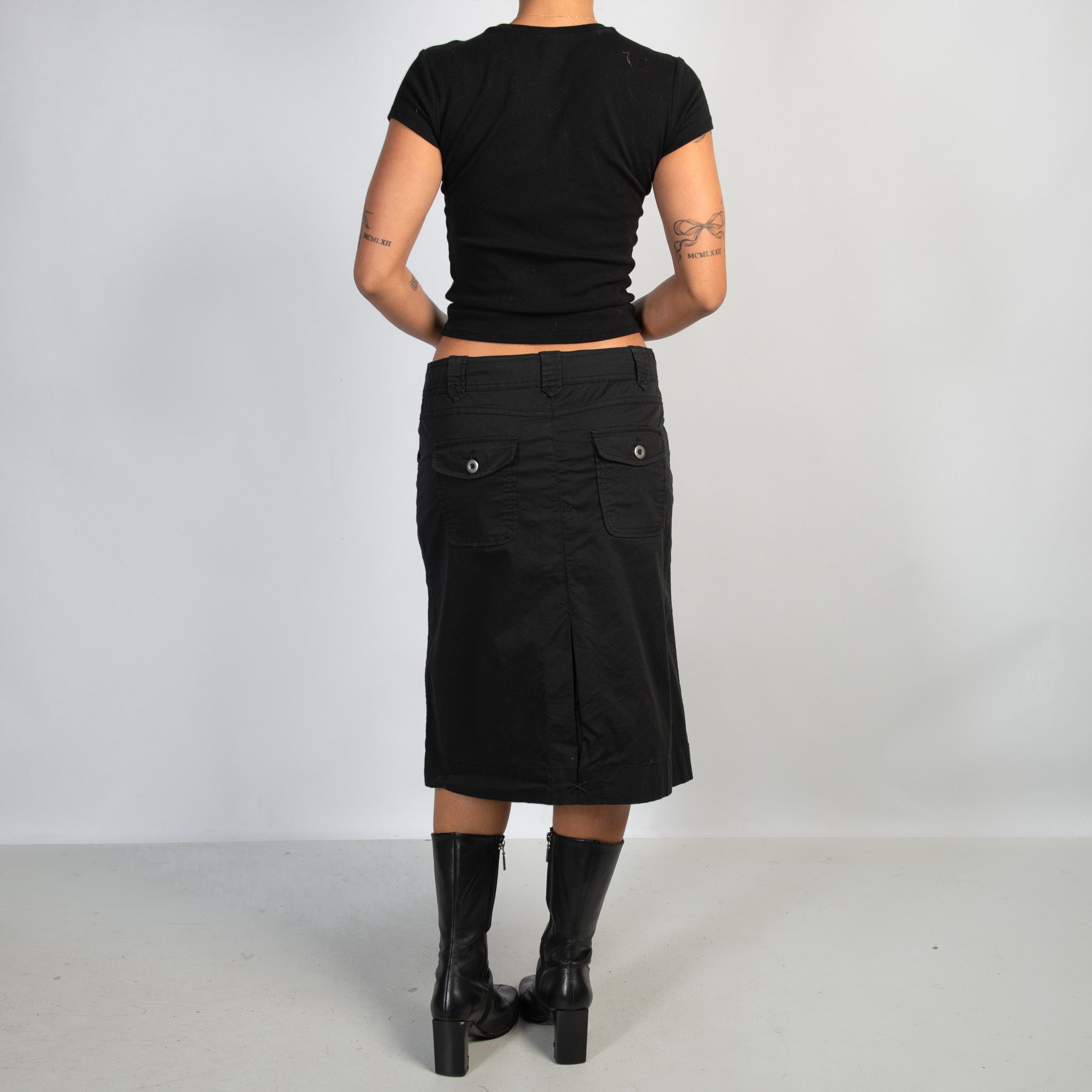 BLACK CARGO MIDI SKIRT
