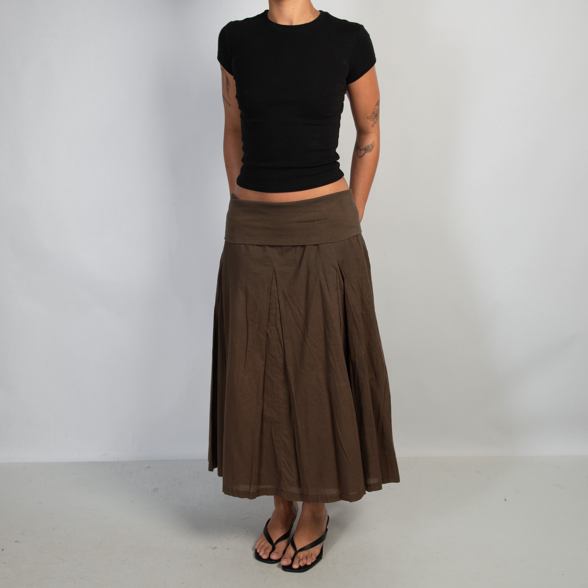 KHAKI FOLD OVER SKIRT