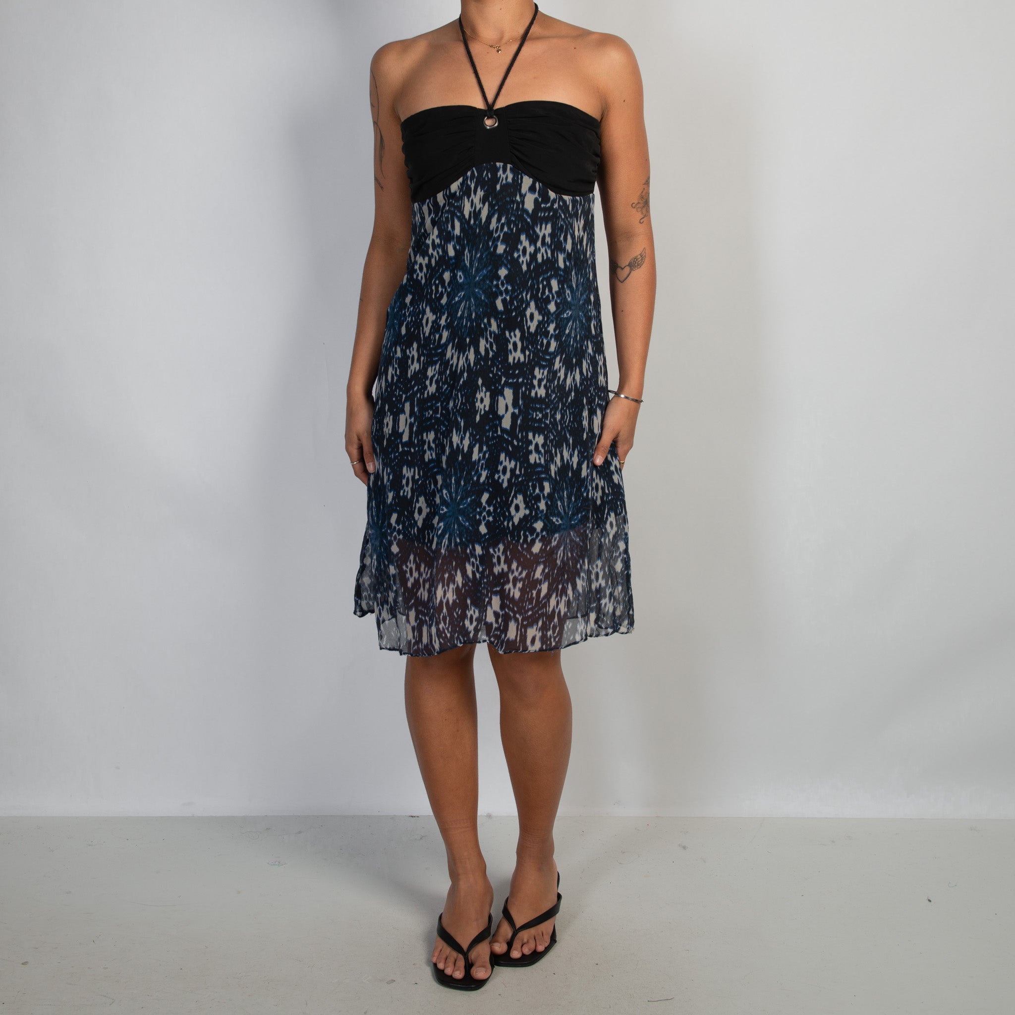 BLUE PATTERN HALTER DRESS