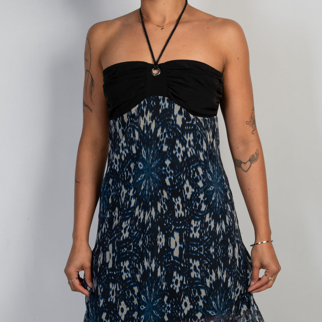 BLUE PATTERN HALTER DRESS