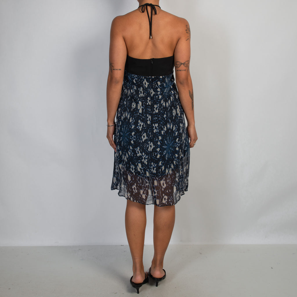 BLUE PATTERN HALTER DRESS
