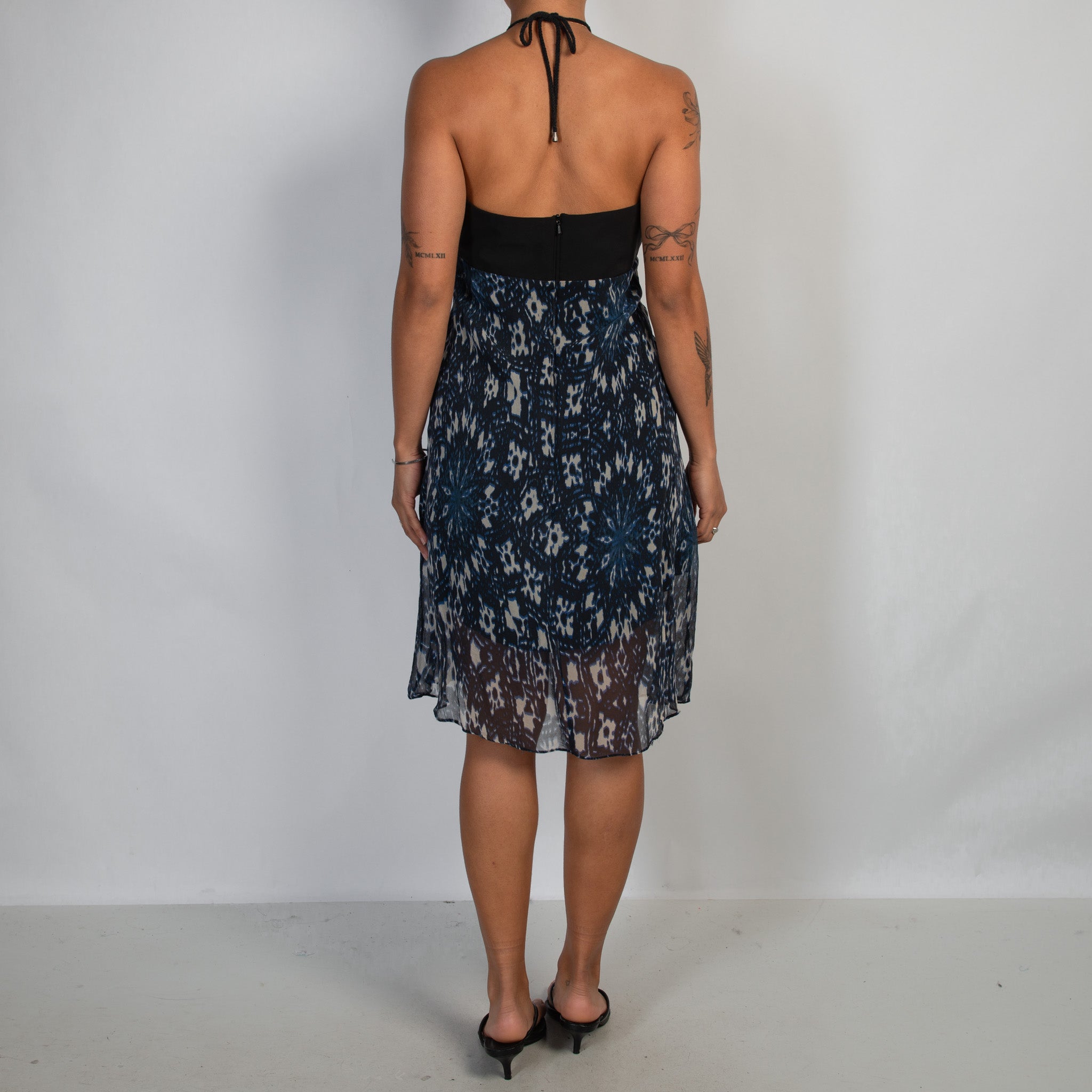 BLUE PATTERN HALTER DRESS