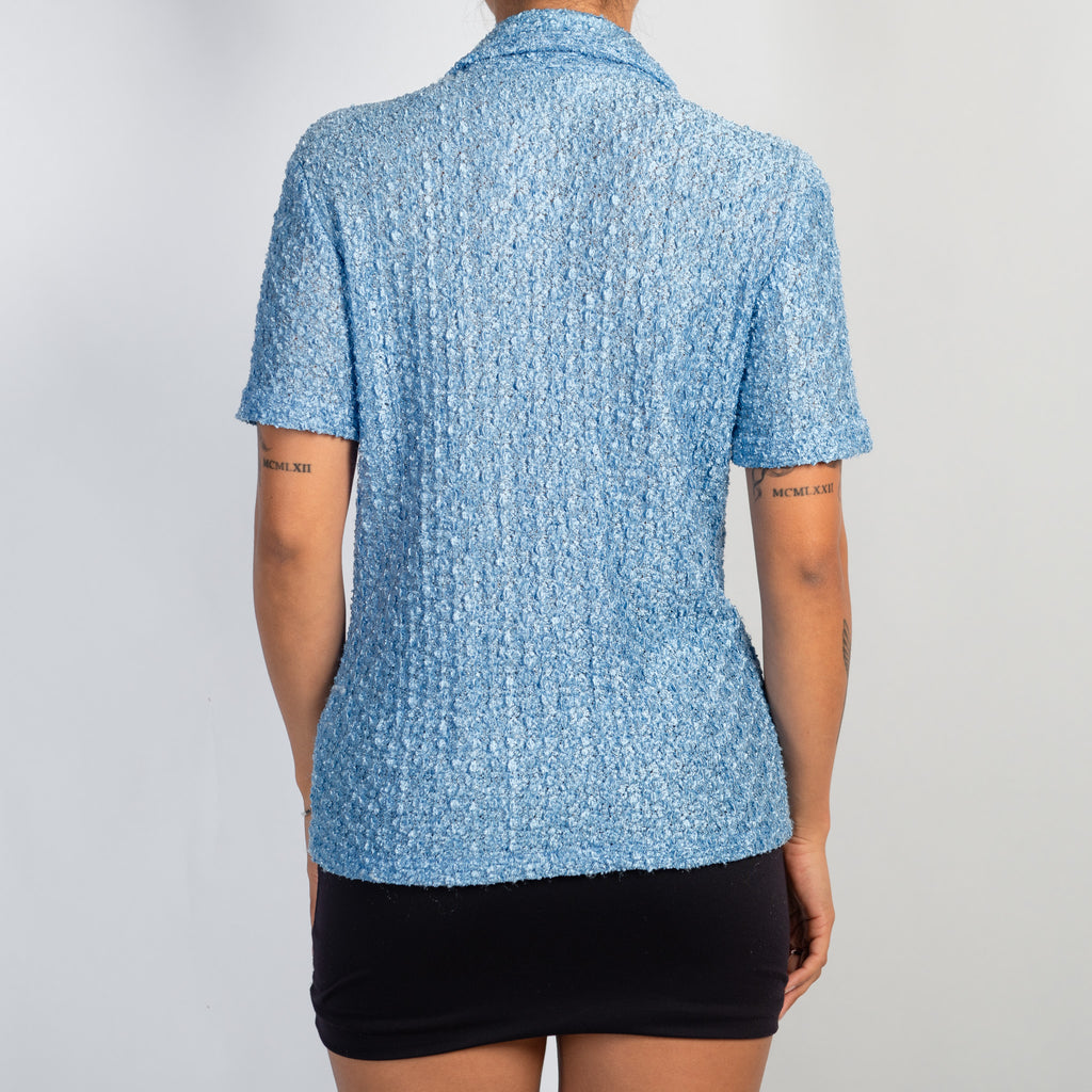 BLUE TEXTURED BLOUSE