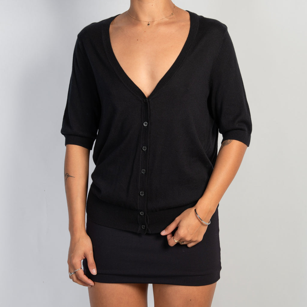 BLACK 1/2 SLEEVE CARDIGAN