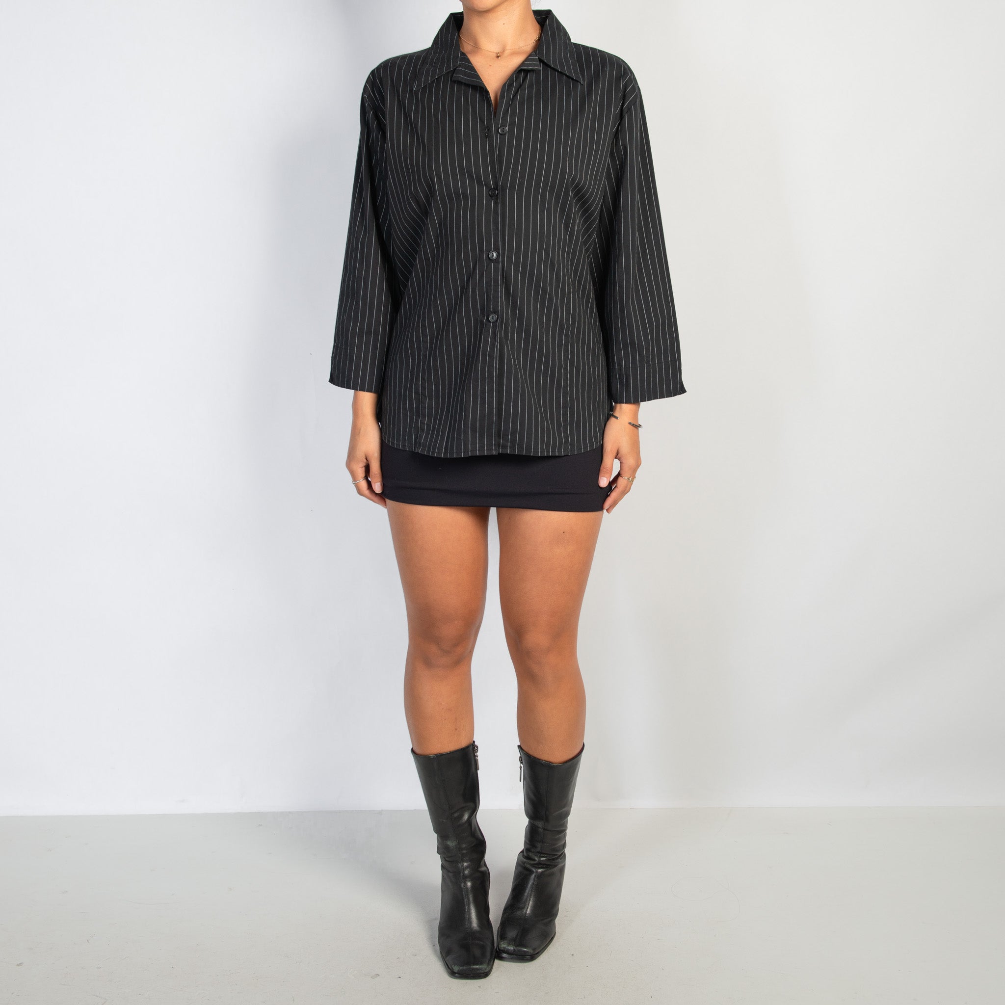 BLACK PINSTRIPE BLOUSE