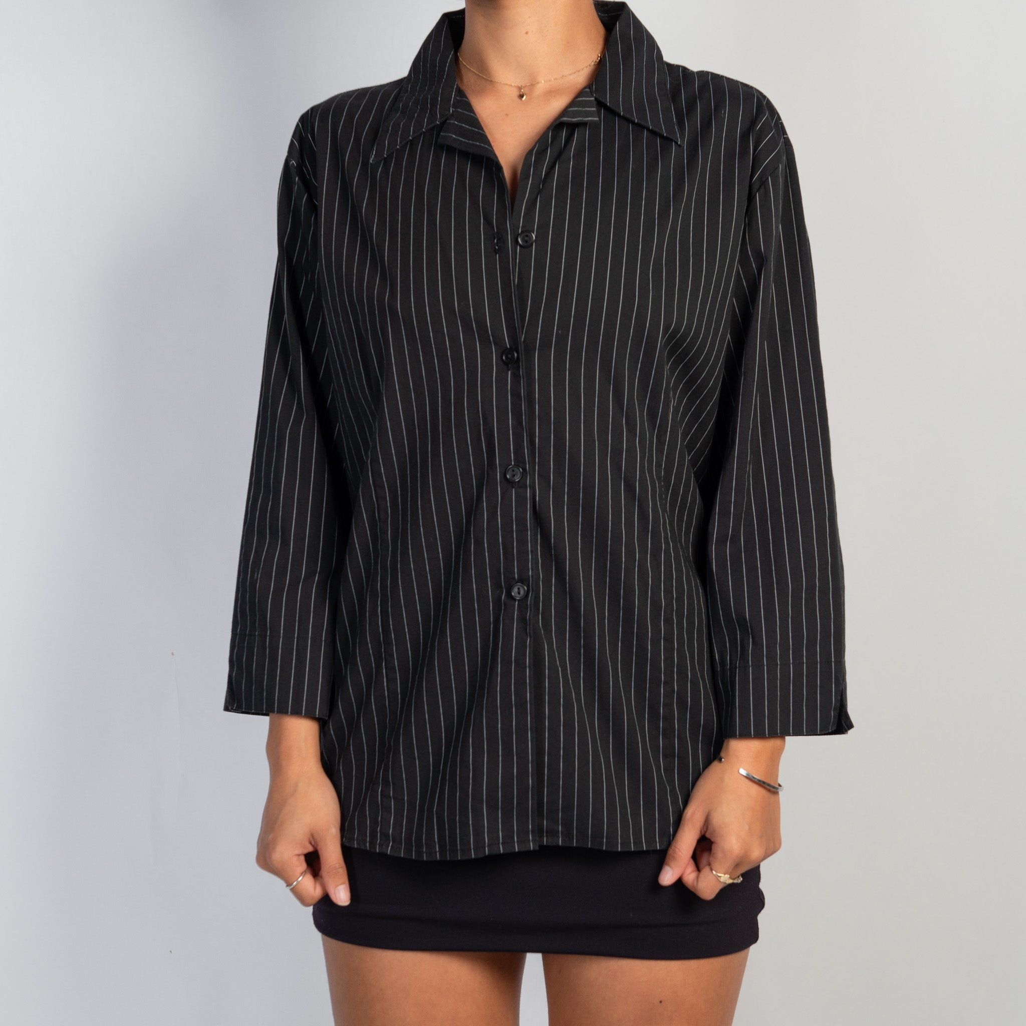 BLACK PINSTRIPE BLOUSE