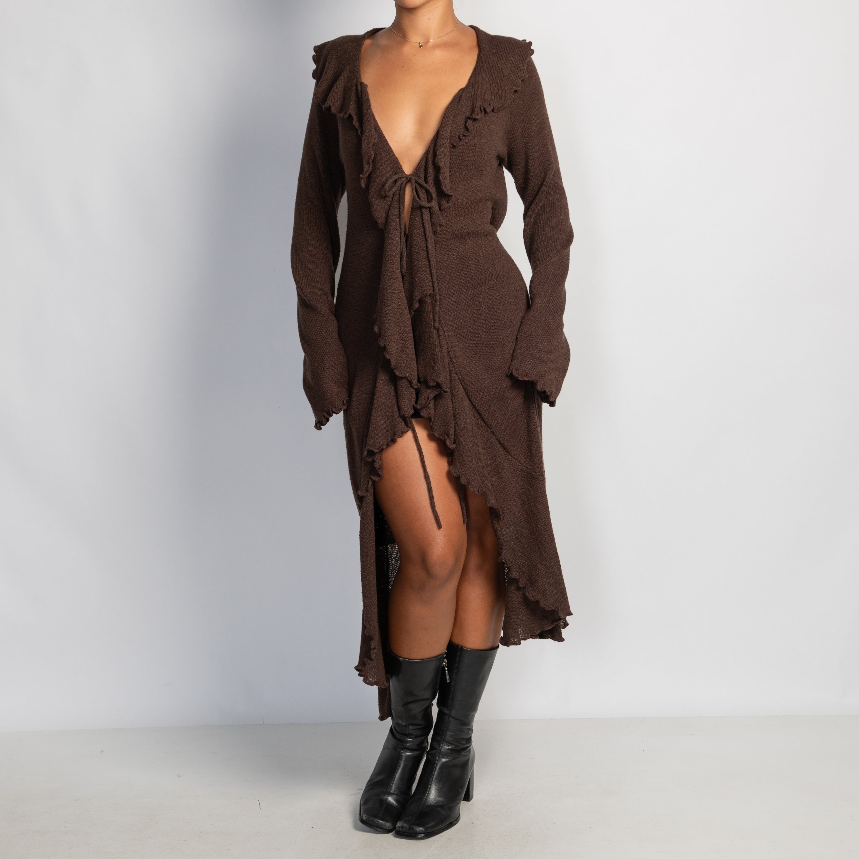 BROWN LONGLINE CARDIGAN