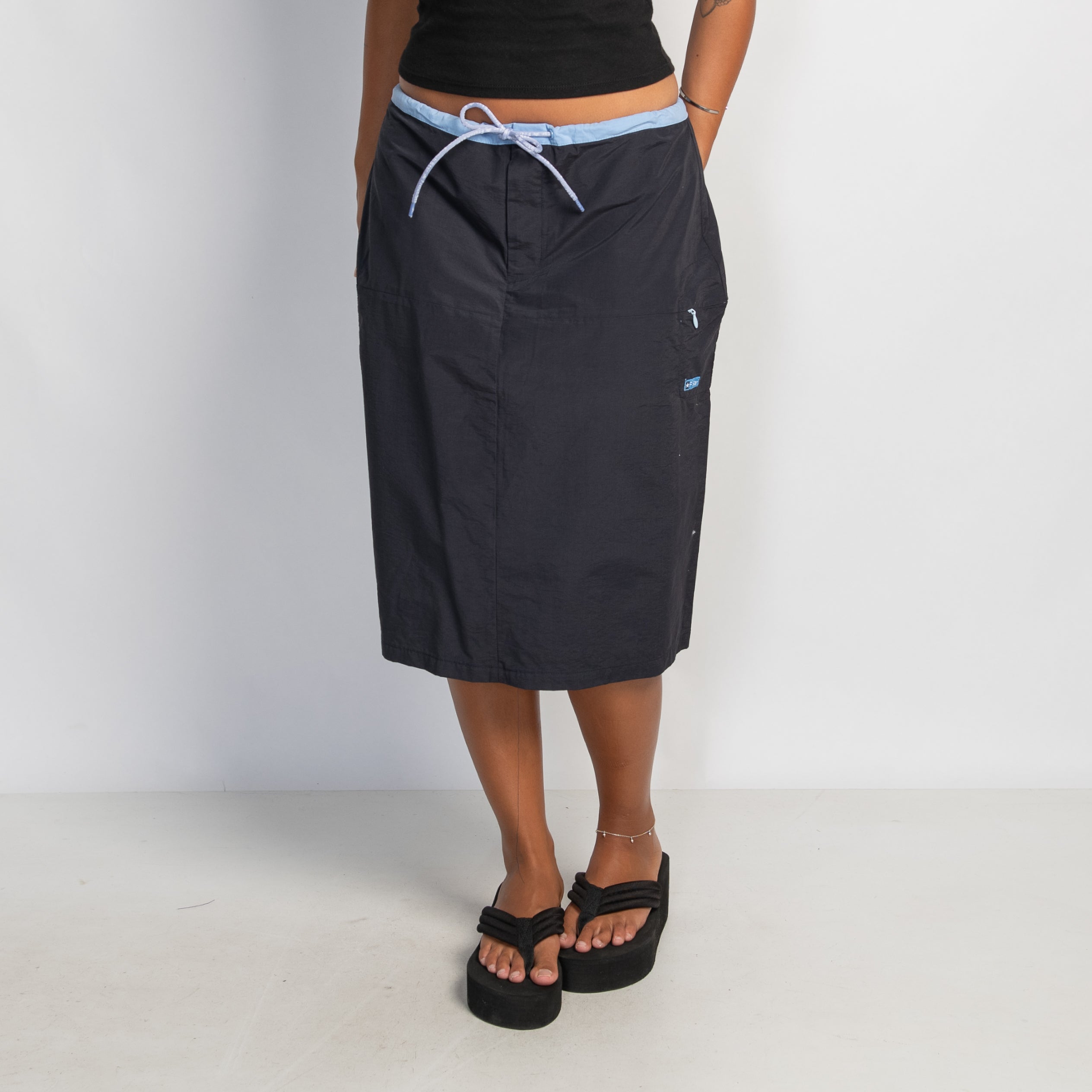 BLUE TRIM NYLON MIDI SKIRT