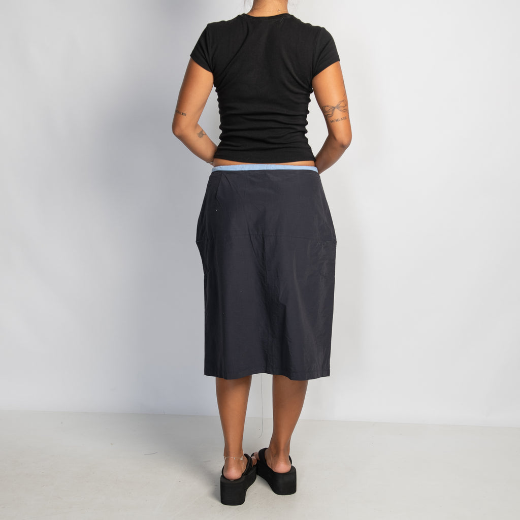 BLUE TRIM NYLON MIDI SKIRT
