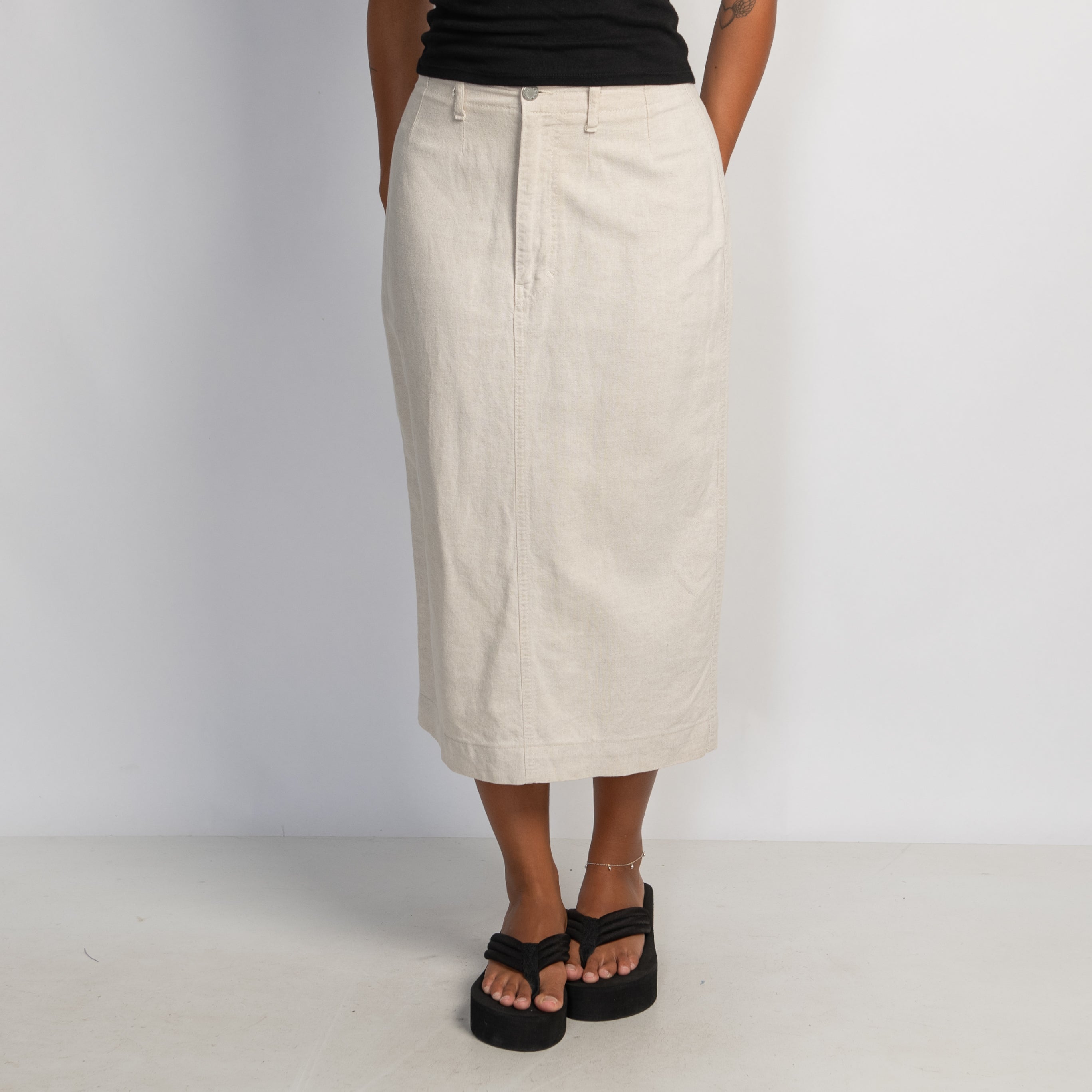 CREAM LINEN MIDI SKIRT