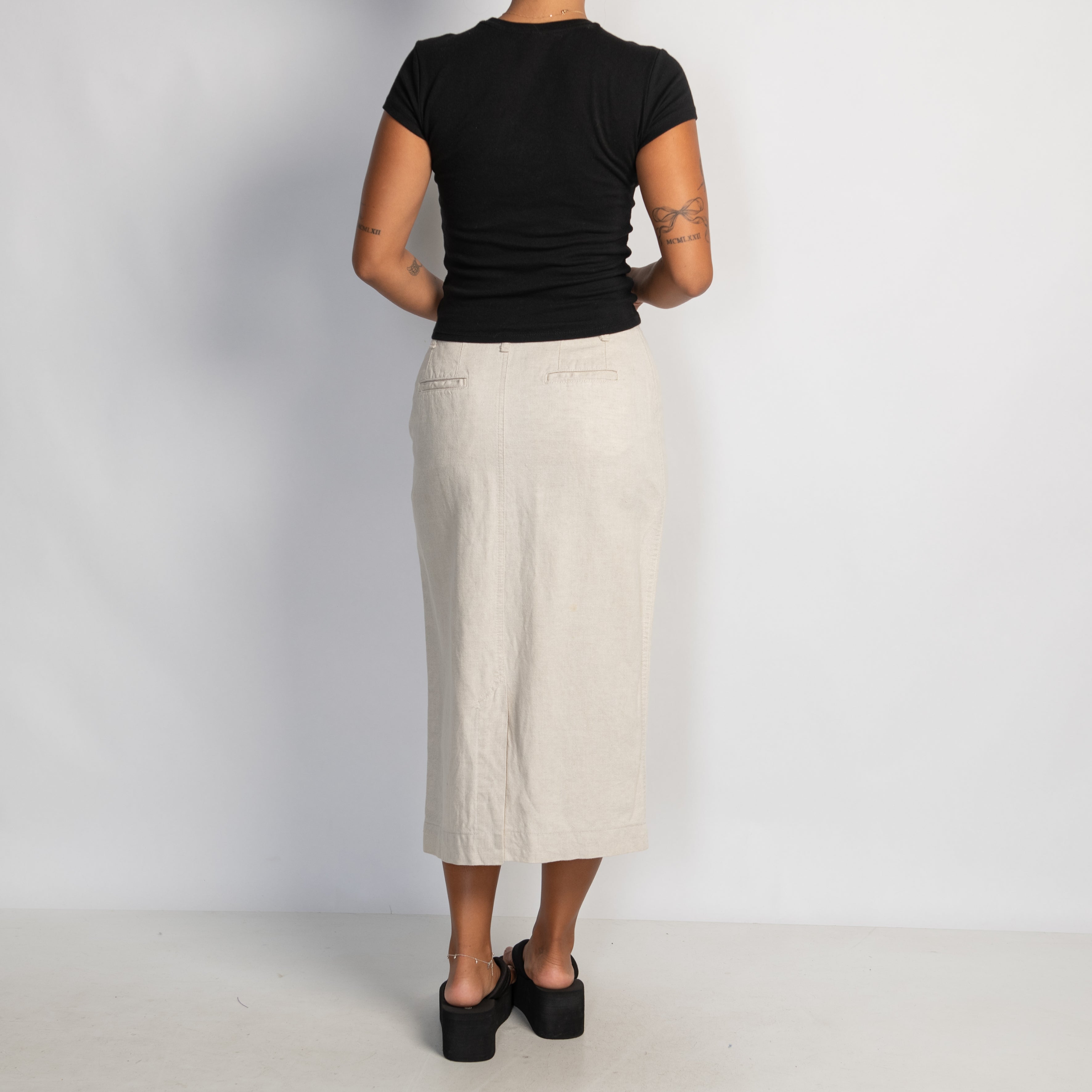 CREAM LINEN MIDI SKIRT