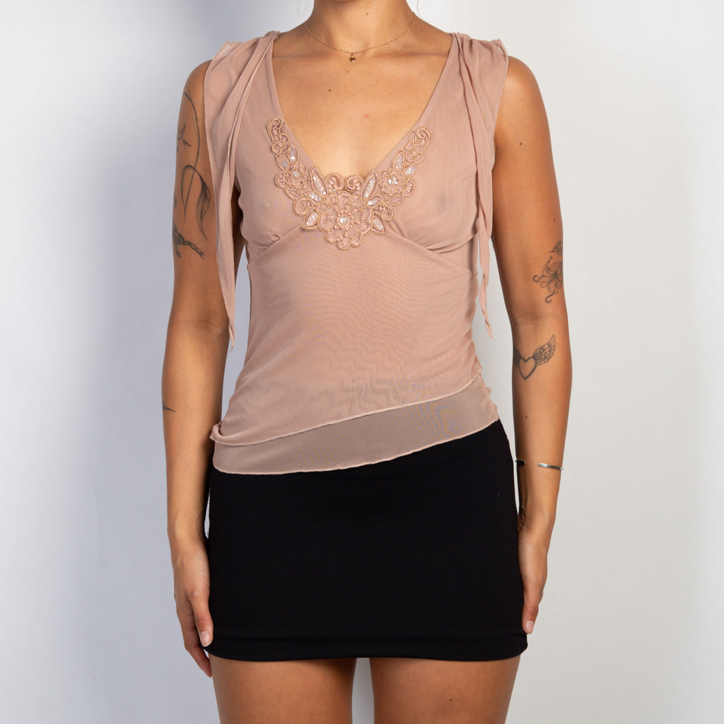 PINK MESH ASYMMETRIC TOP
