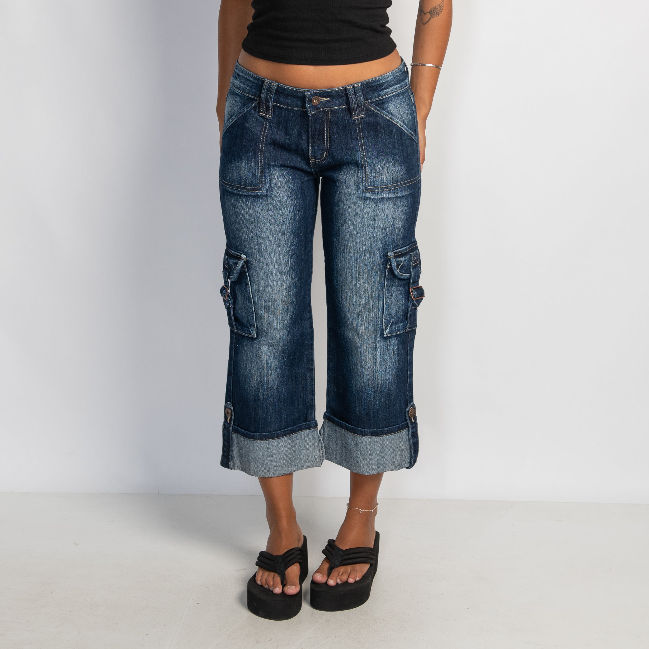 DENIM CUFF CARGO JEANS