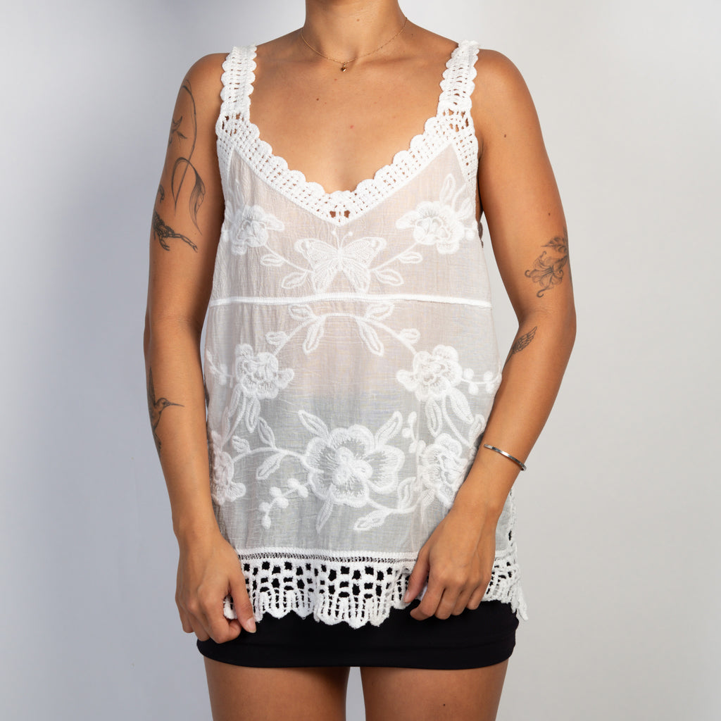 WHITE COTTON CROCHET TOP