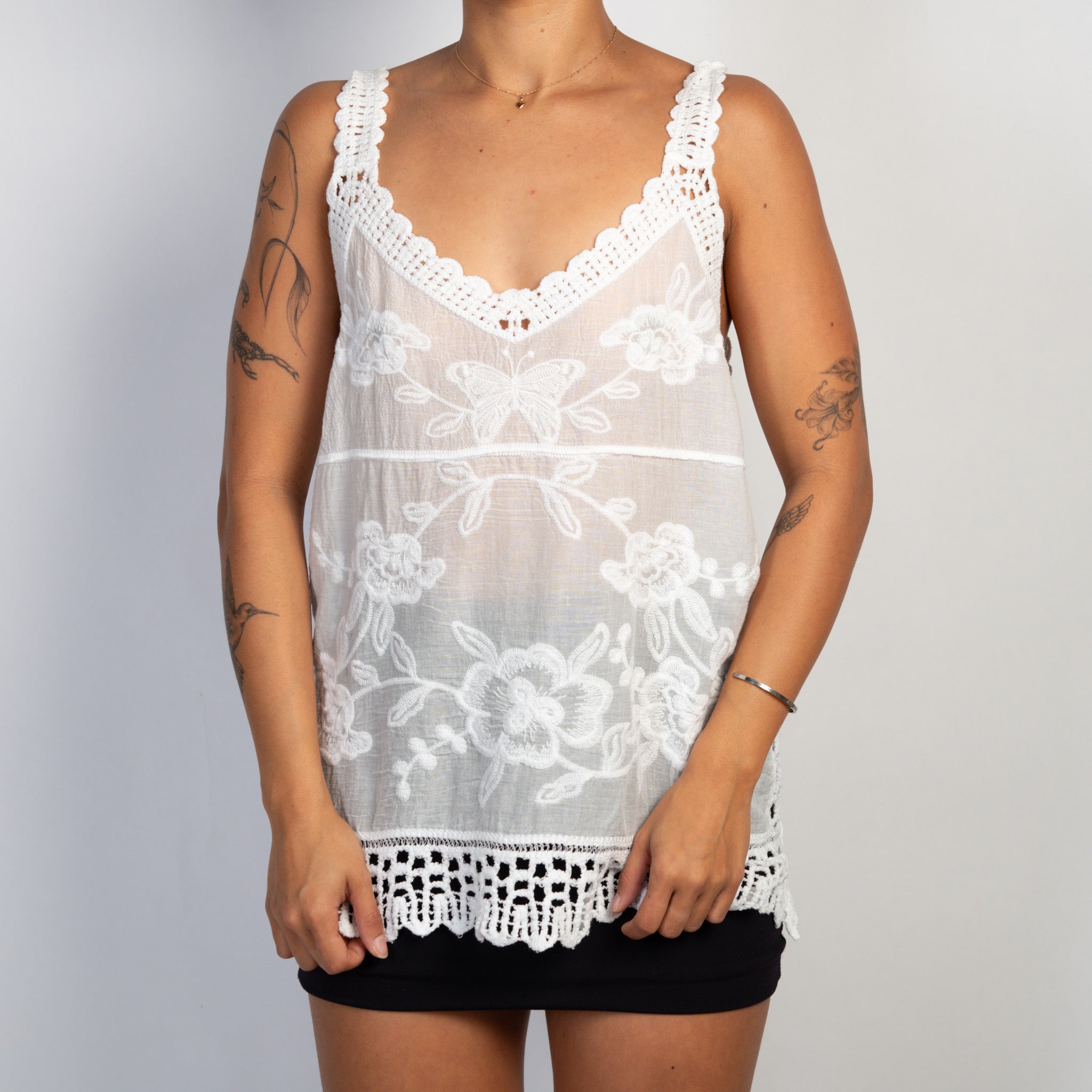 WHITE COTTON CROCHET TOP