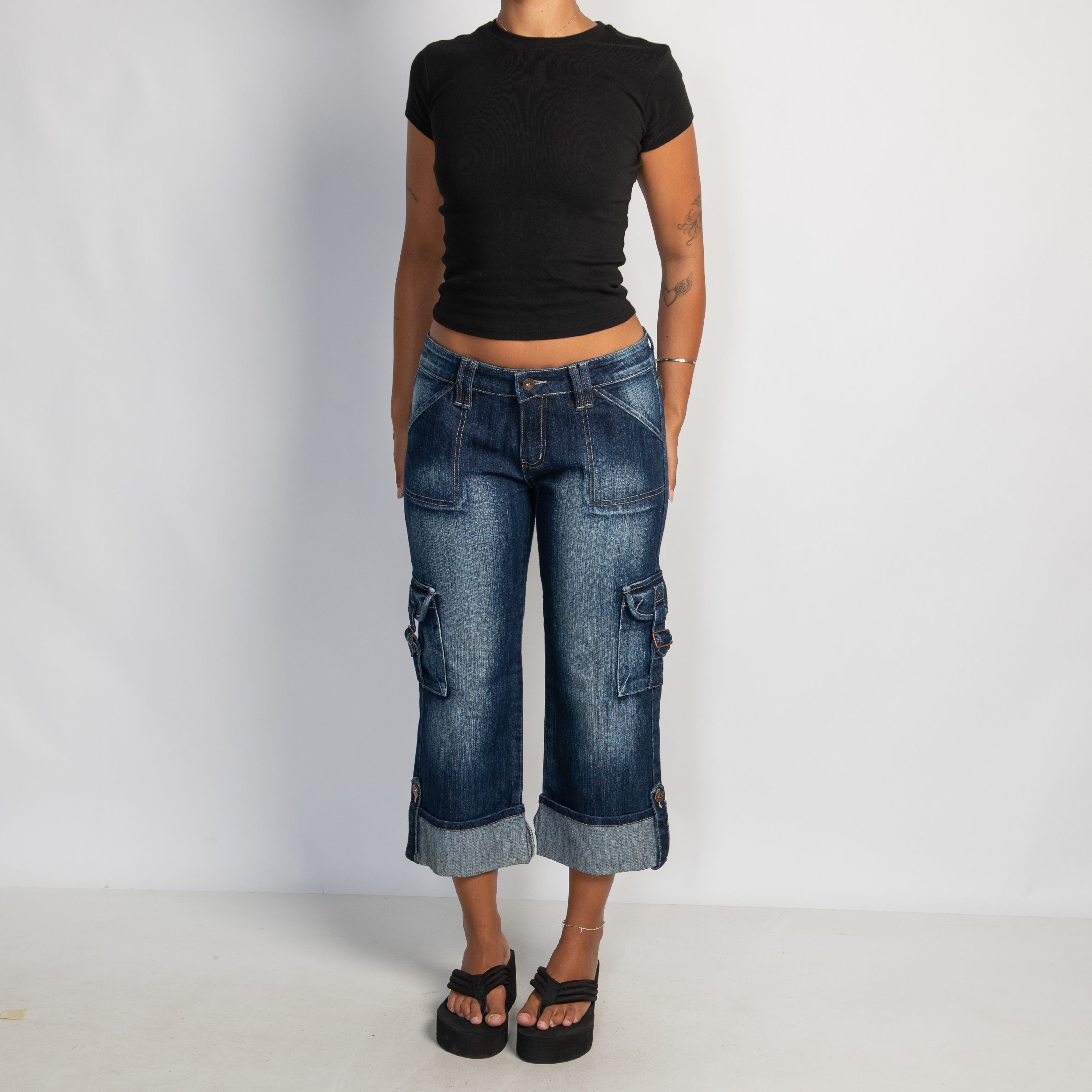 DENIM CUFF CARGO JEANS