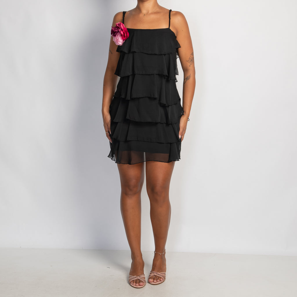 BLACK TIERED RUFFLE DRESS