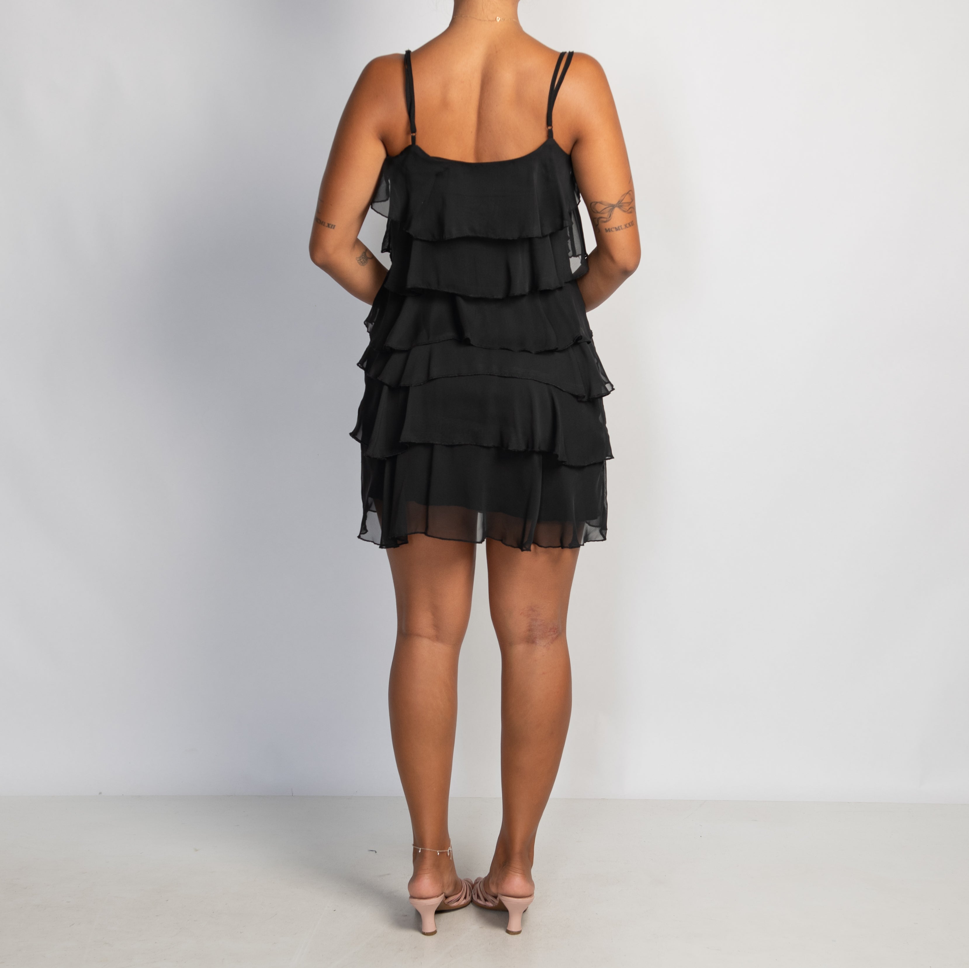 BLACK TIERED RUFFLE DRESS
