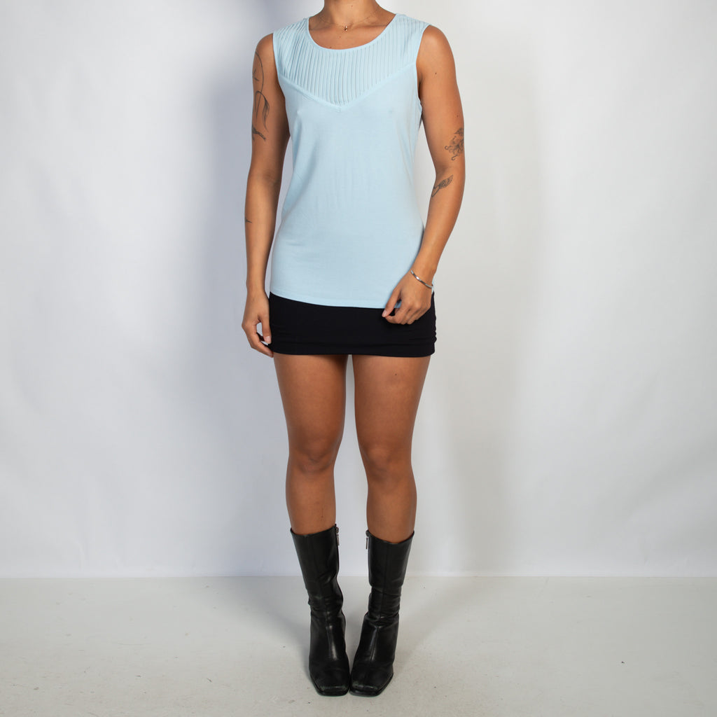 BLUE PLEATED TANK TOP