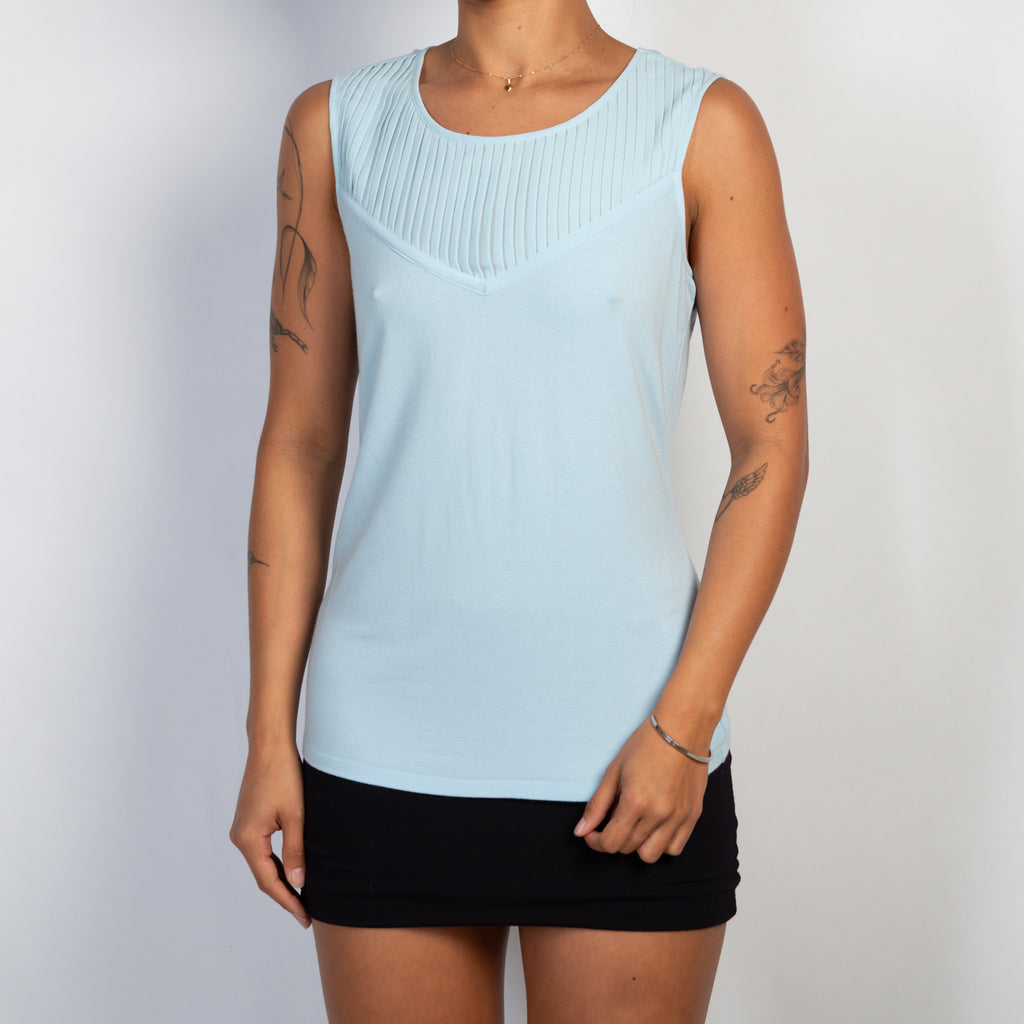BLUE PLEATED TANK TOP