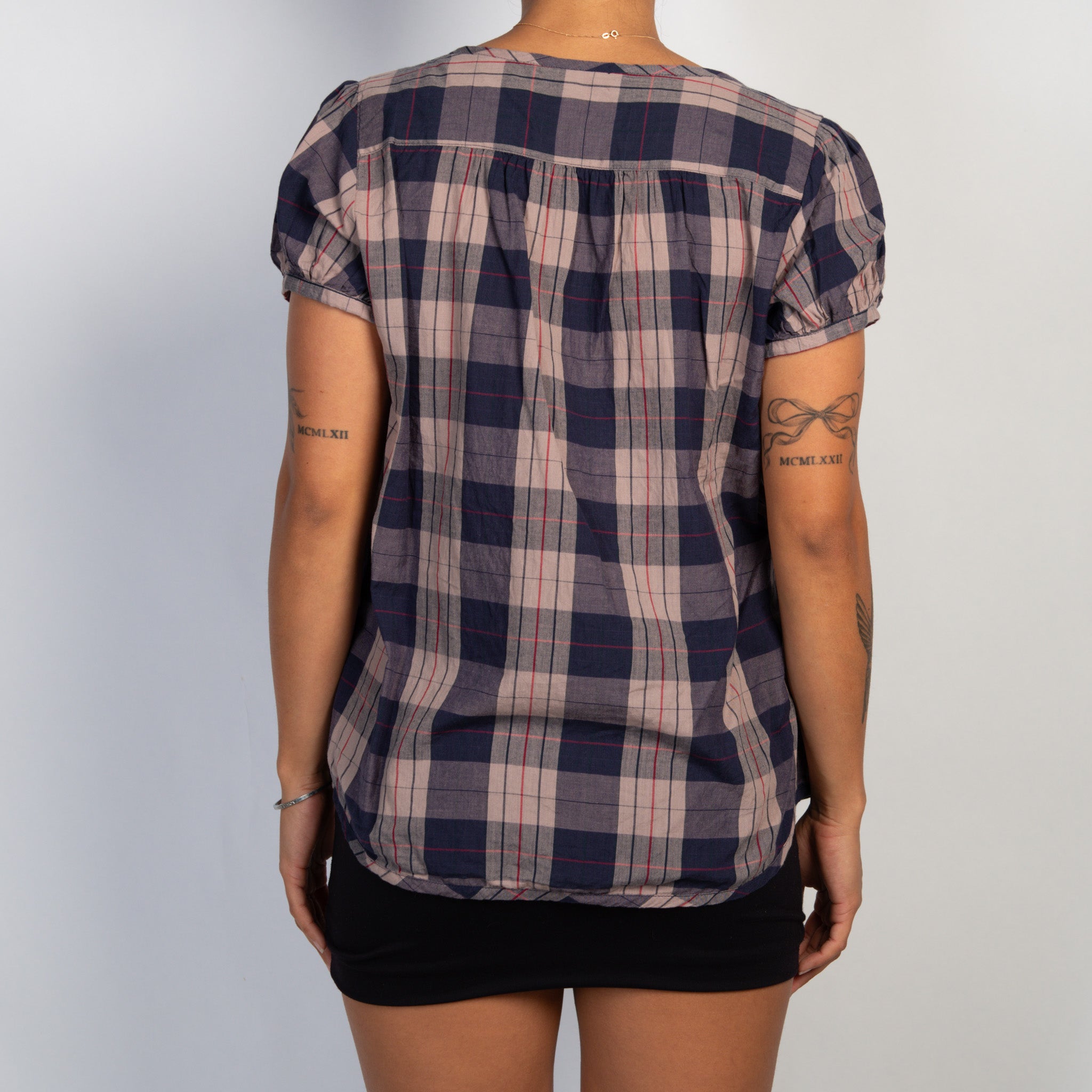 COTTON PLAID BUTTON BLOUSE