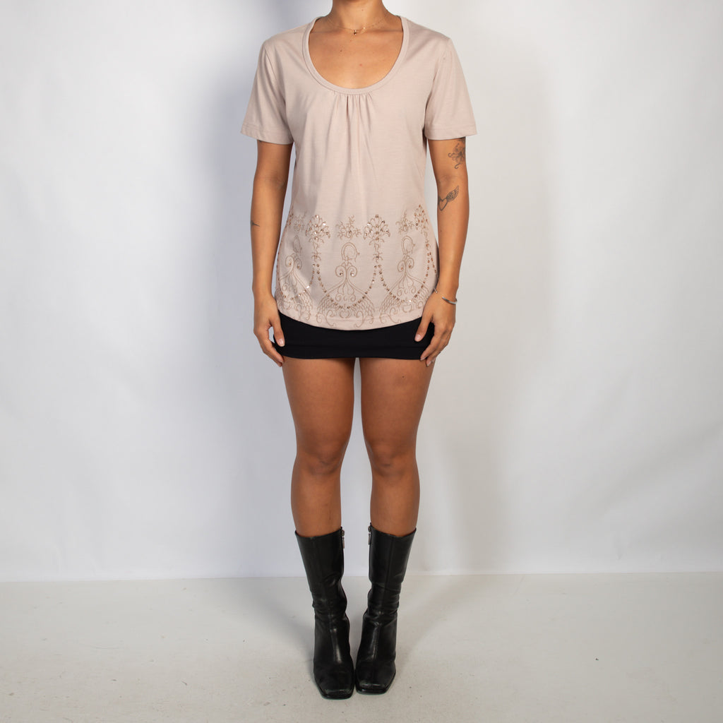 BEIGE SEQUIN PATTERN TOP