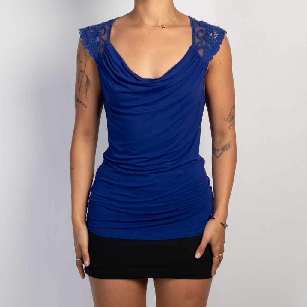 COBALT COWL NECK TOP